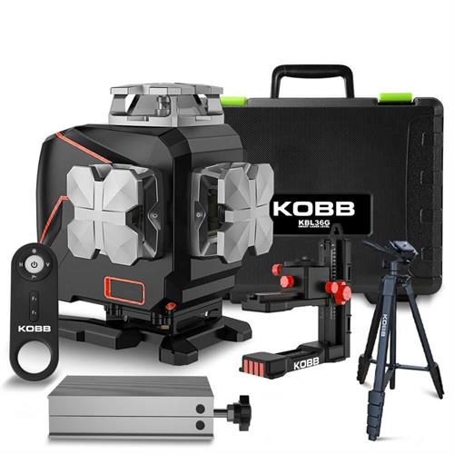 KOBBKOBB KBL36GTP Profesyonel Li-ion Şarjlı 4X360⁰ LCD Ekran Otomatik Hizalamalı Yeşil Çapraz Çizgi Lazer Distomat+TripodKBL36GTP