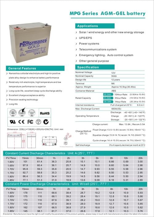 Max Performance GoldMax Performance Gold 12V 55Ah Deep Cycle Jel AküMPG12055.0