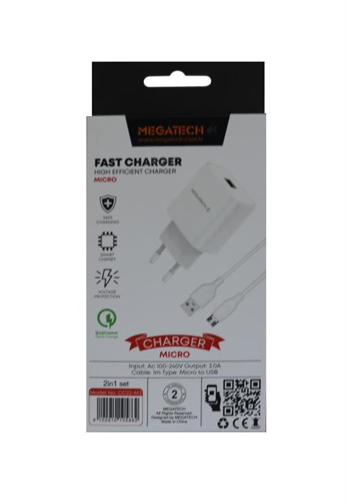 MEGATECHMegatech CC01 (CC22-M3 ) 2in1 5v-3.0 Ev Şarj+ Micro Kablo Hızlı Şarj9100910105862