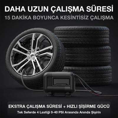 NOCONOCO AIR20 12Volt Akü Bağlantı Maşalı 100 PSI Ayarlanabilir Dijital Basınç Göstergeli Profesyonel Lastik Şişirme PompasıAIR20