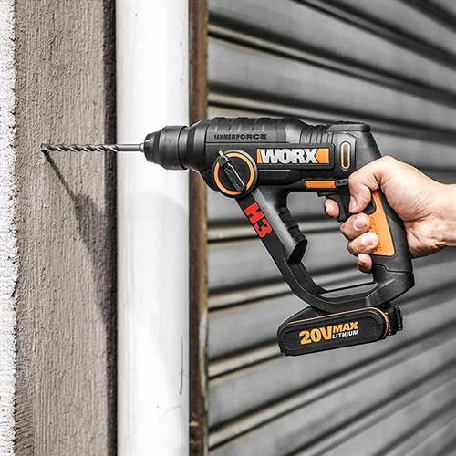 WorxWORX WX390.1 20Volt 2.0Ah. Li-ion 1.2J Profesyonel SDS-Plus Pnömatik Çift Akülü Şarjlı Matkap + 8 Adet Uç + MandrenWX390.1
