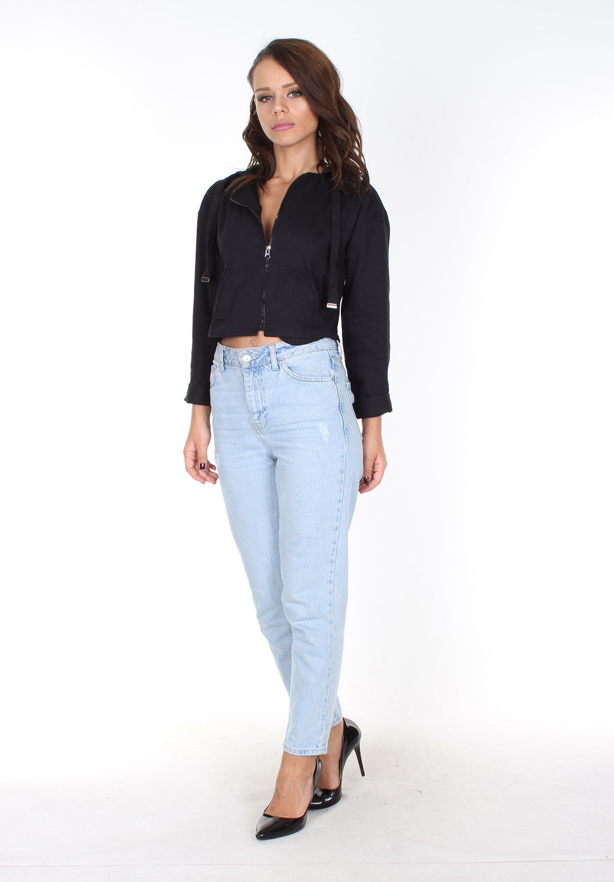 Baharlık Kısa Kapşonlu Haki-Beyaz-Siyah Renk Bayan Ceket