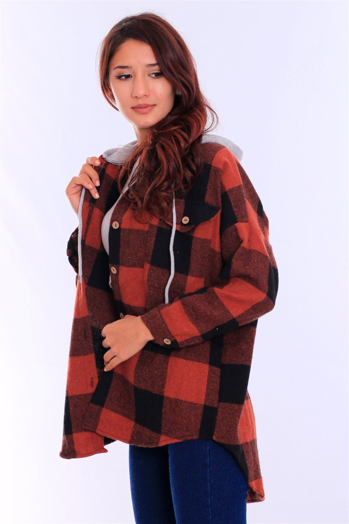 Bayan Kapşonlu Oduncu Gömlek984210011