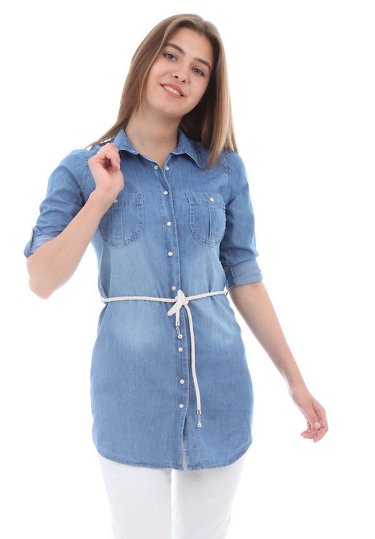 Bayan Kemerli Kot Gömlek