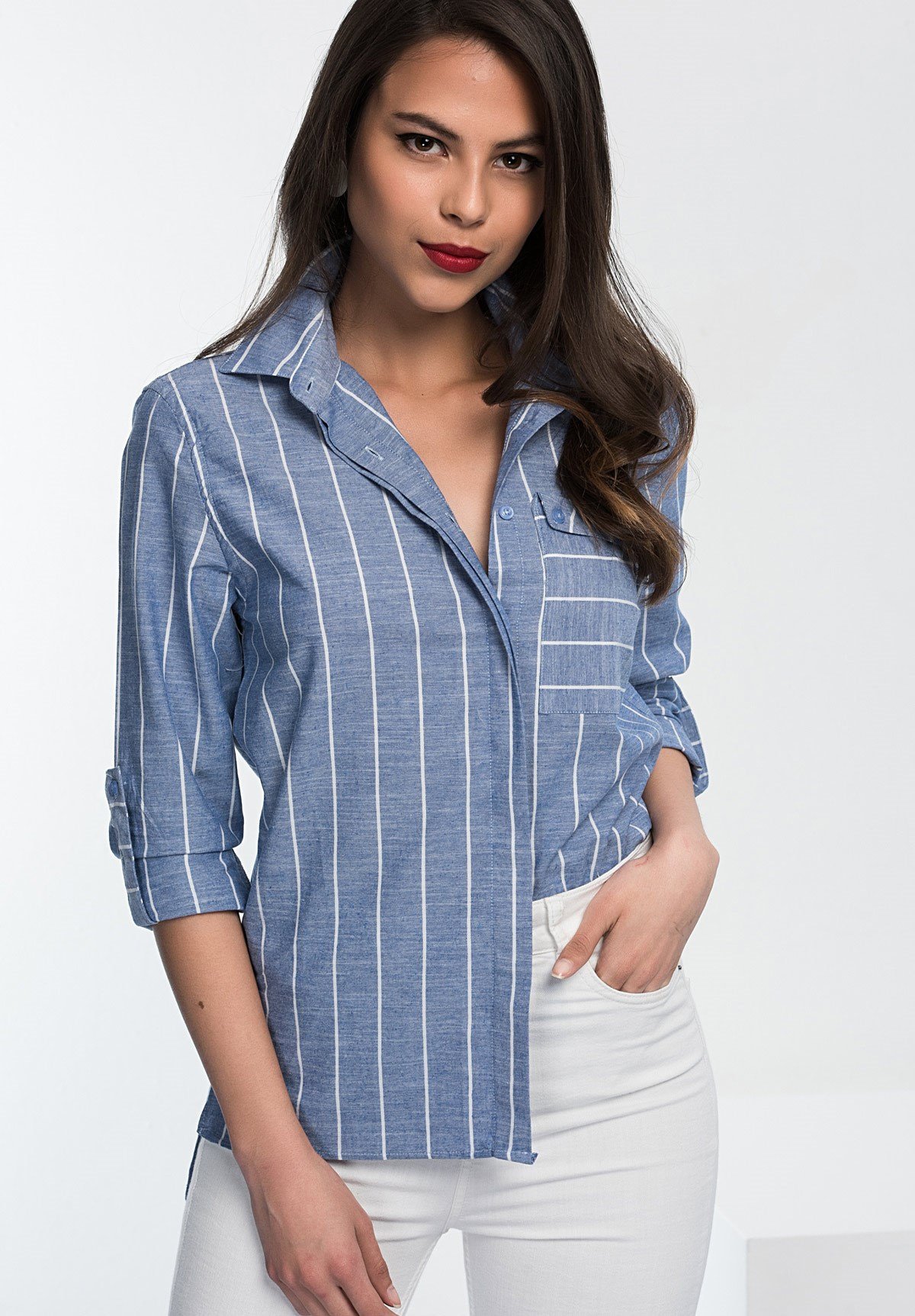 Bayan Mavi Cepli Gömlek EM03