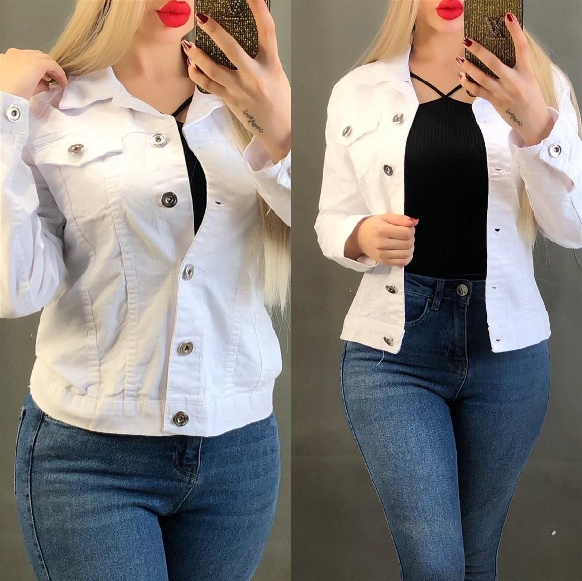 Bayan Yeni Model Beyaz  Kot Ceket 433556