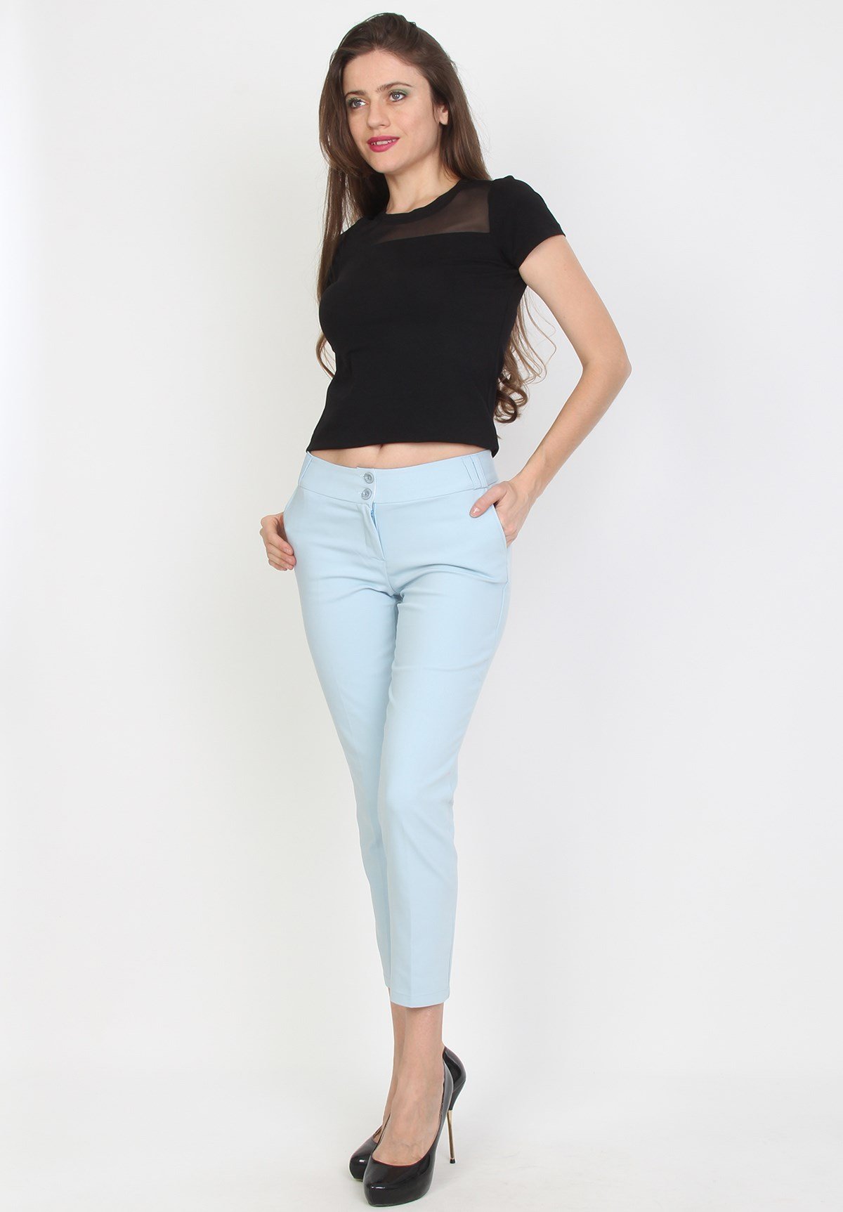 Bebe Mavisi Bilek Boy Kumaş Pantolon