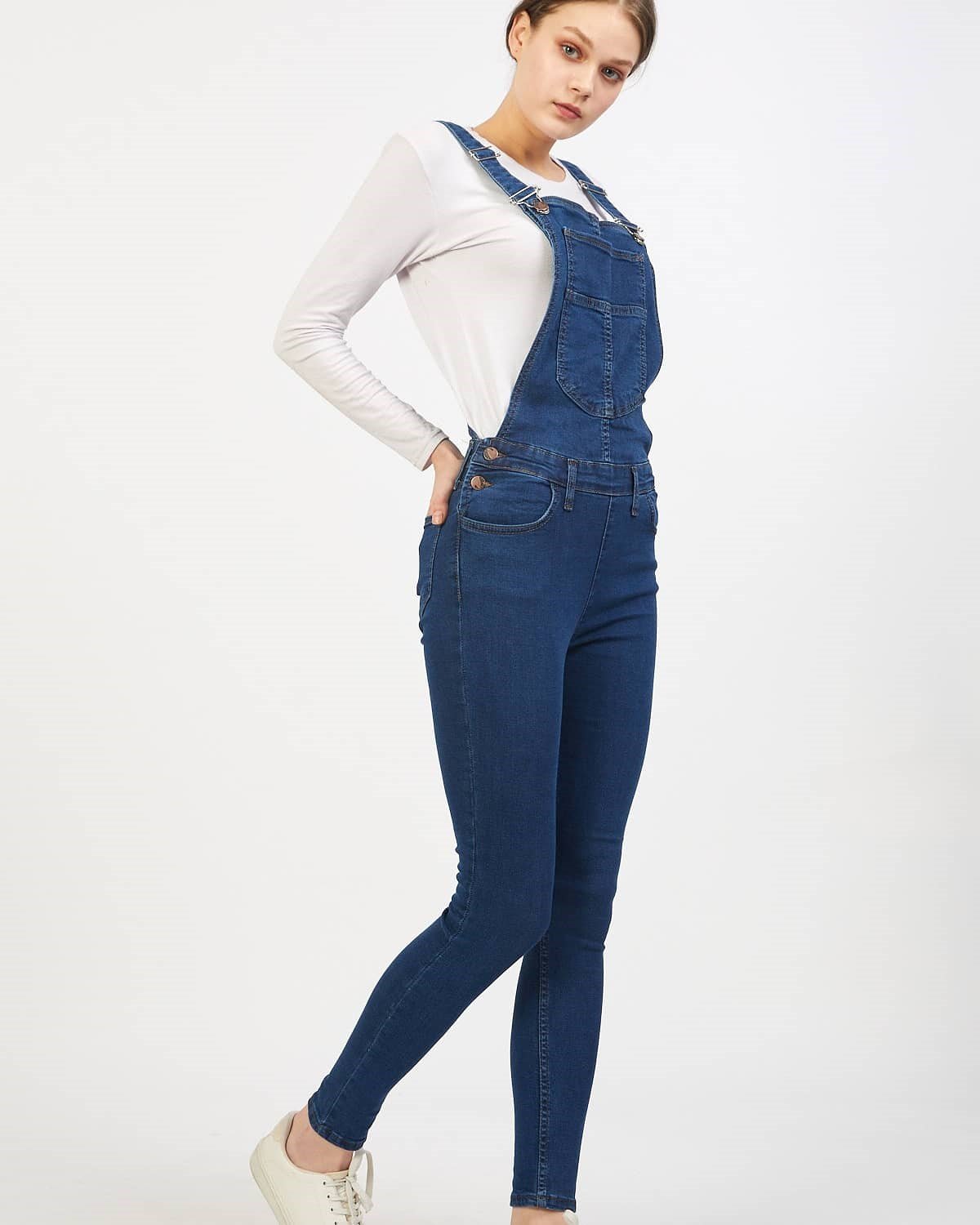 Cep Detaylı Mavi Salopet Tulum