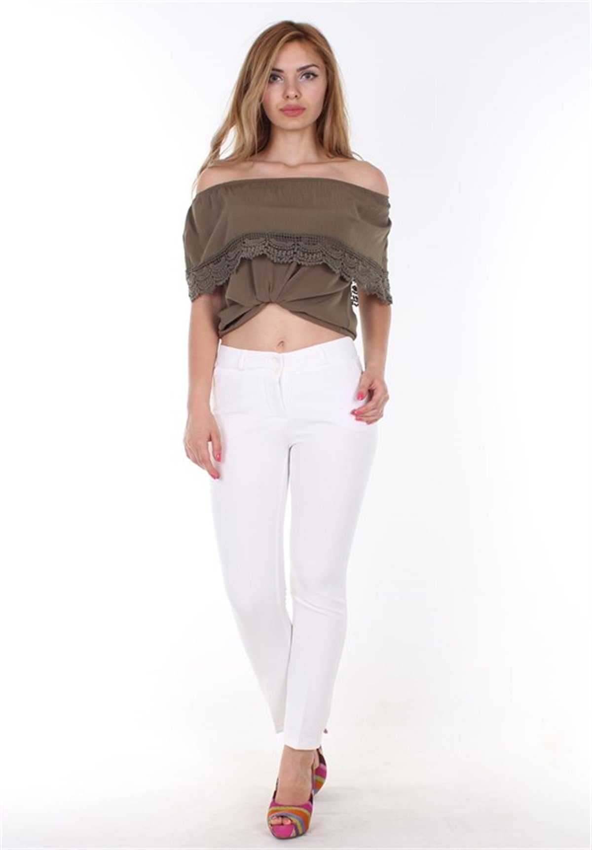 e-Giyim Sepeti Bilek Boy Bayan Kumaş Pantolon Ekru 