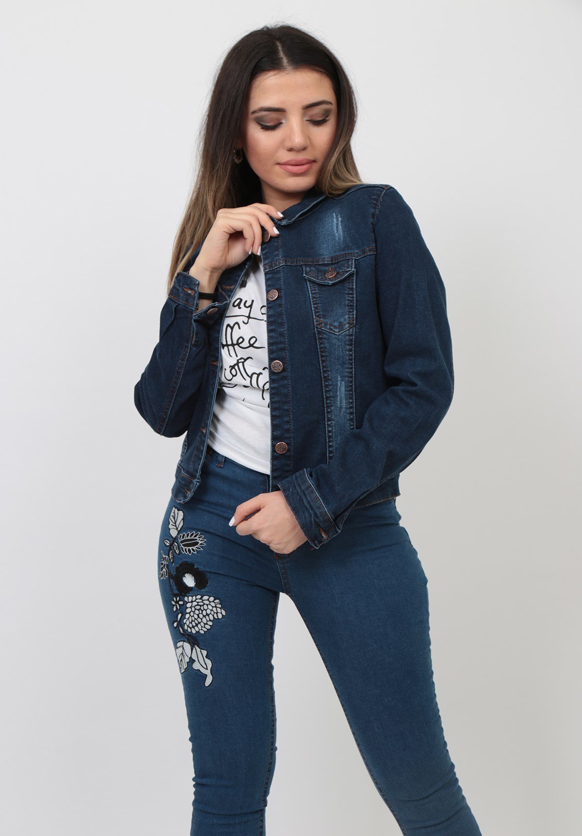 Mavi Renk Bayan Kot Ceket