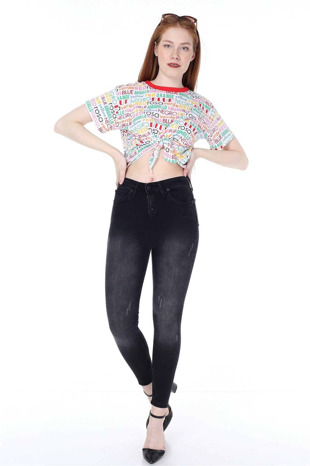 Taşlanmış Likralı Mavi Kot Pantolon