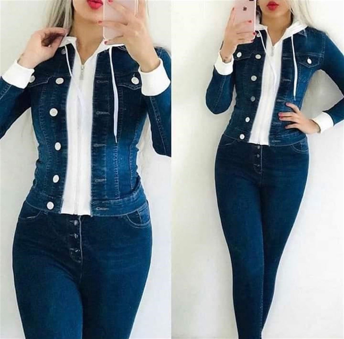  Bayan Kapşonlu  Kot Ceket 333929347