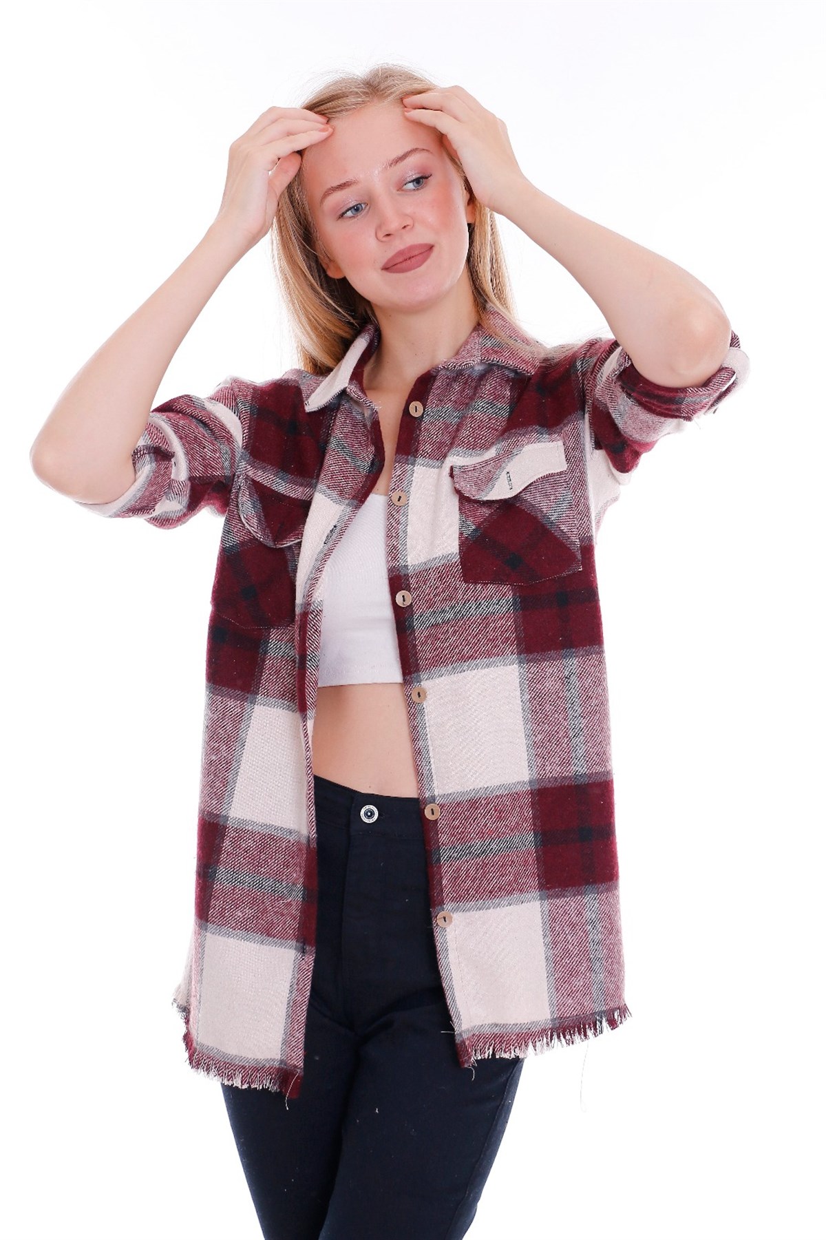 Cepli Ekoseli Bayan Oduncu gömlegi1k 870441