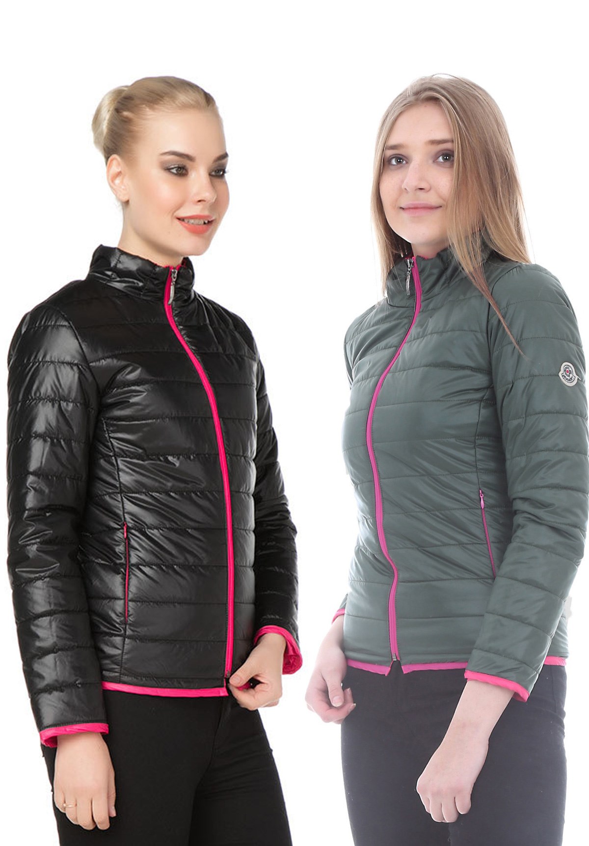 Fermuar Detaylı Siyah-Pembe-Haki Mont