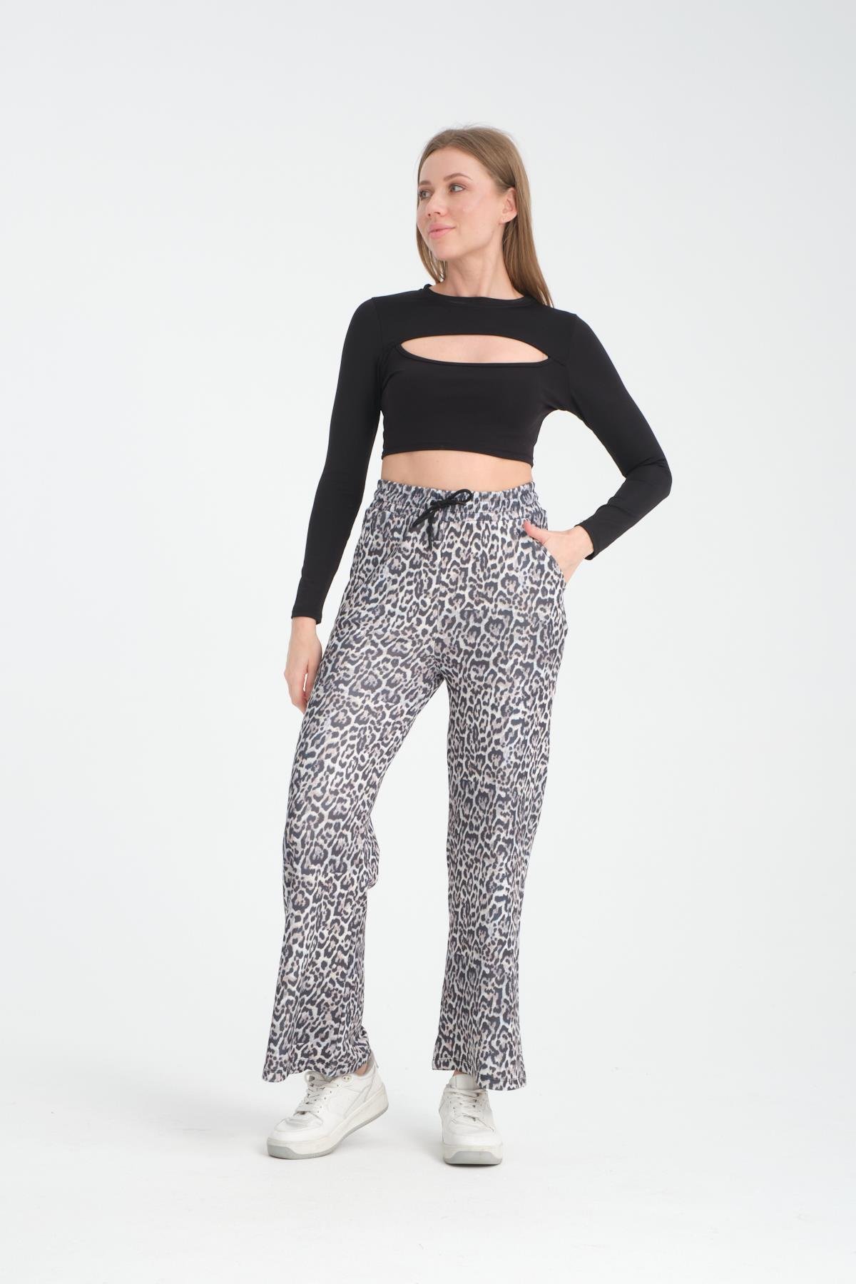 Leopar bol paça pantolon 80010 
