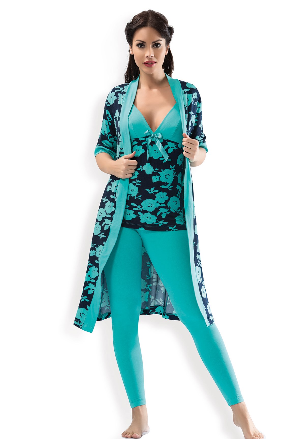 Turkuaz Desenli Dörtlü Takım