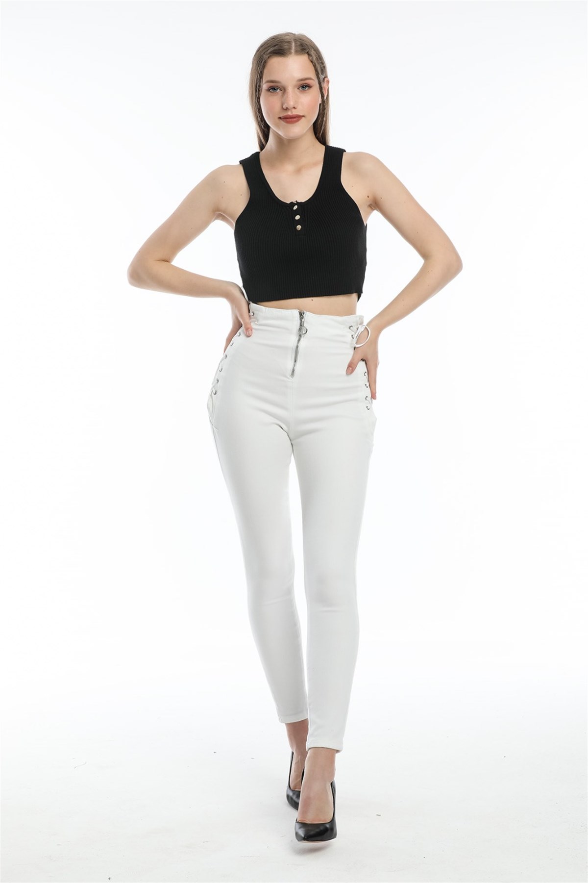 Yanı Bağcıklı Bayan Kot Pantolon 36943341