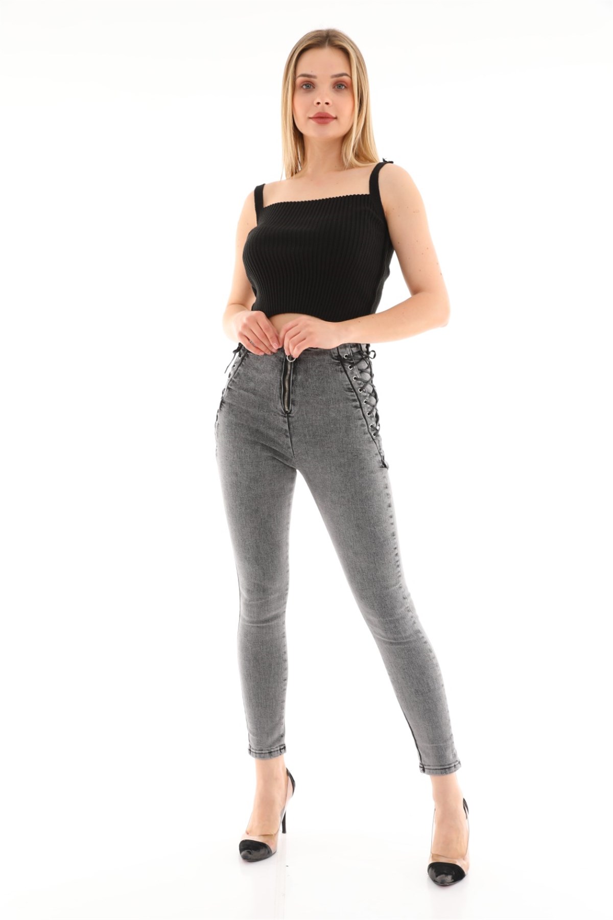 Yanı Bağcıklı Kot Pantolon 2264241