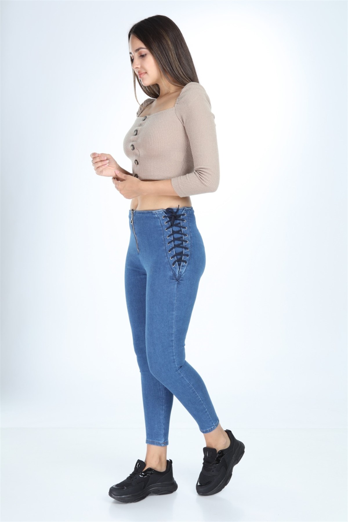 Yanı Bağcıklı Kot Pantolon 47221414n