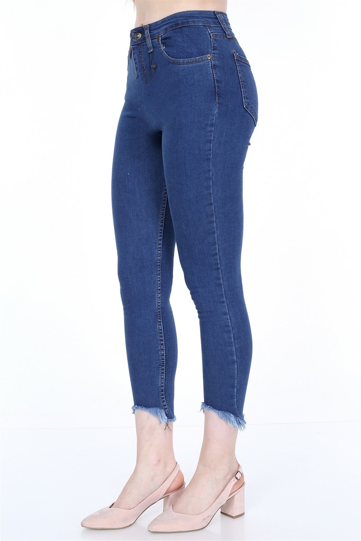 Mavi Likralı ve Yüksek Bel Bayan Kot Pantolon - YDD 0023