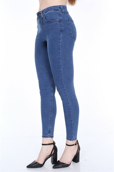 Mavi Likralı ve Yüksek Bel Bayan Kot Pantolon - YDD 0023