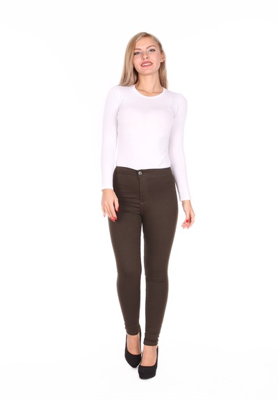 TopShop Model Cepsiz Likralı Haki Renk Bayan Kot Pantolon