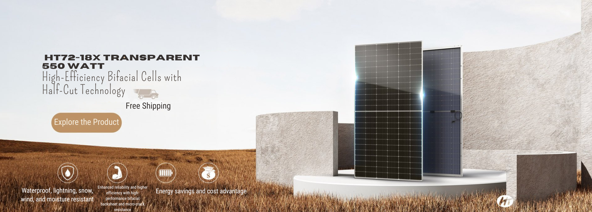 HT-SAAE Ht72-18x Transparan Şeffaf 550 Watt Güneş Enerji Paneli