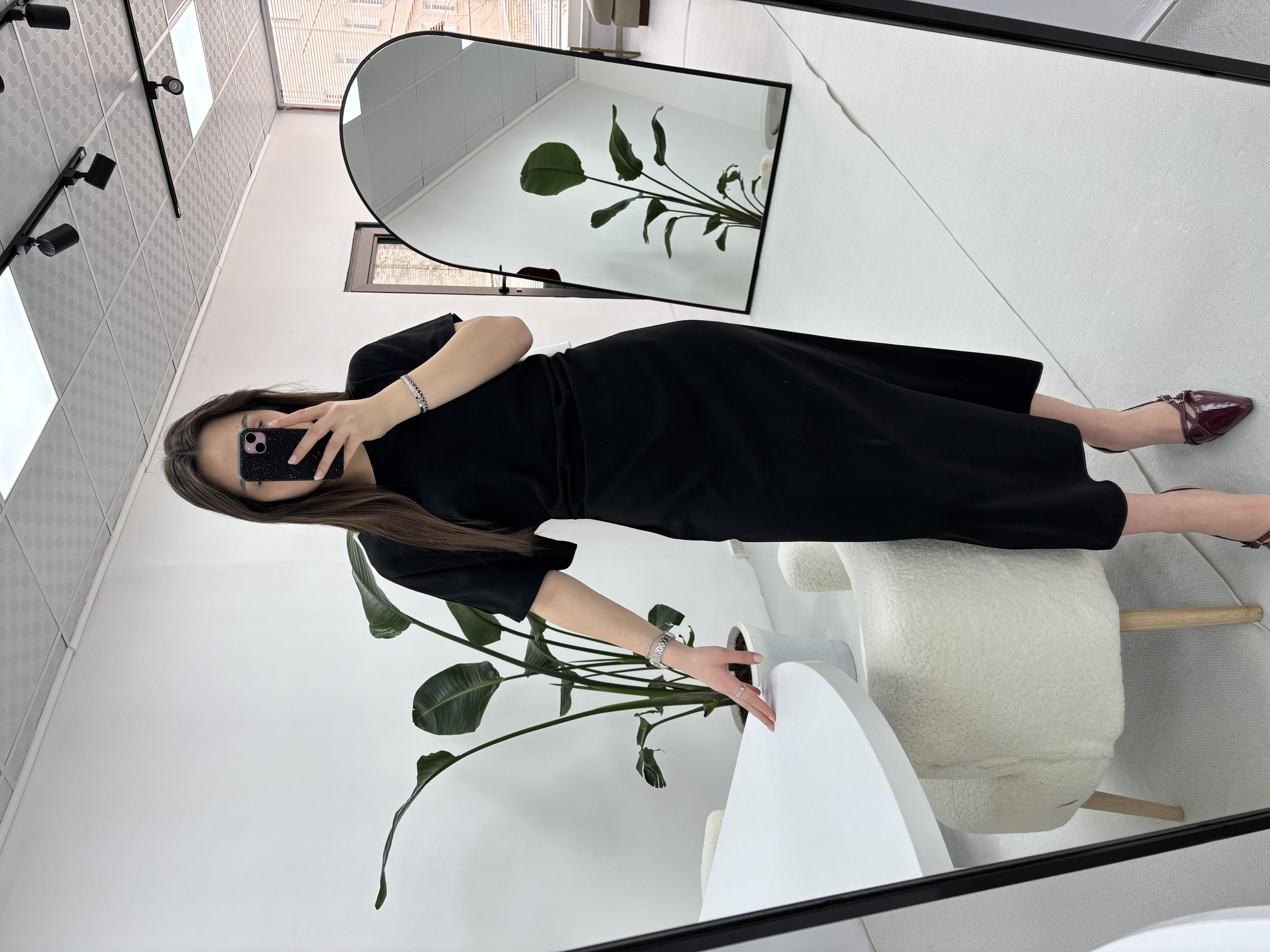 Belden Drape Detaylı Siyah Elbise 