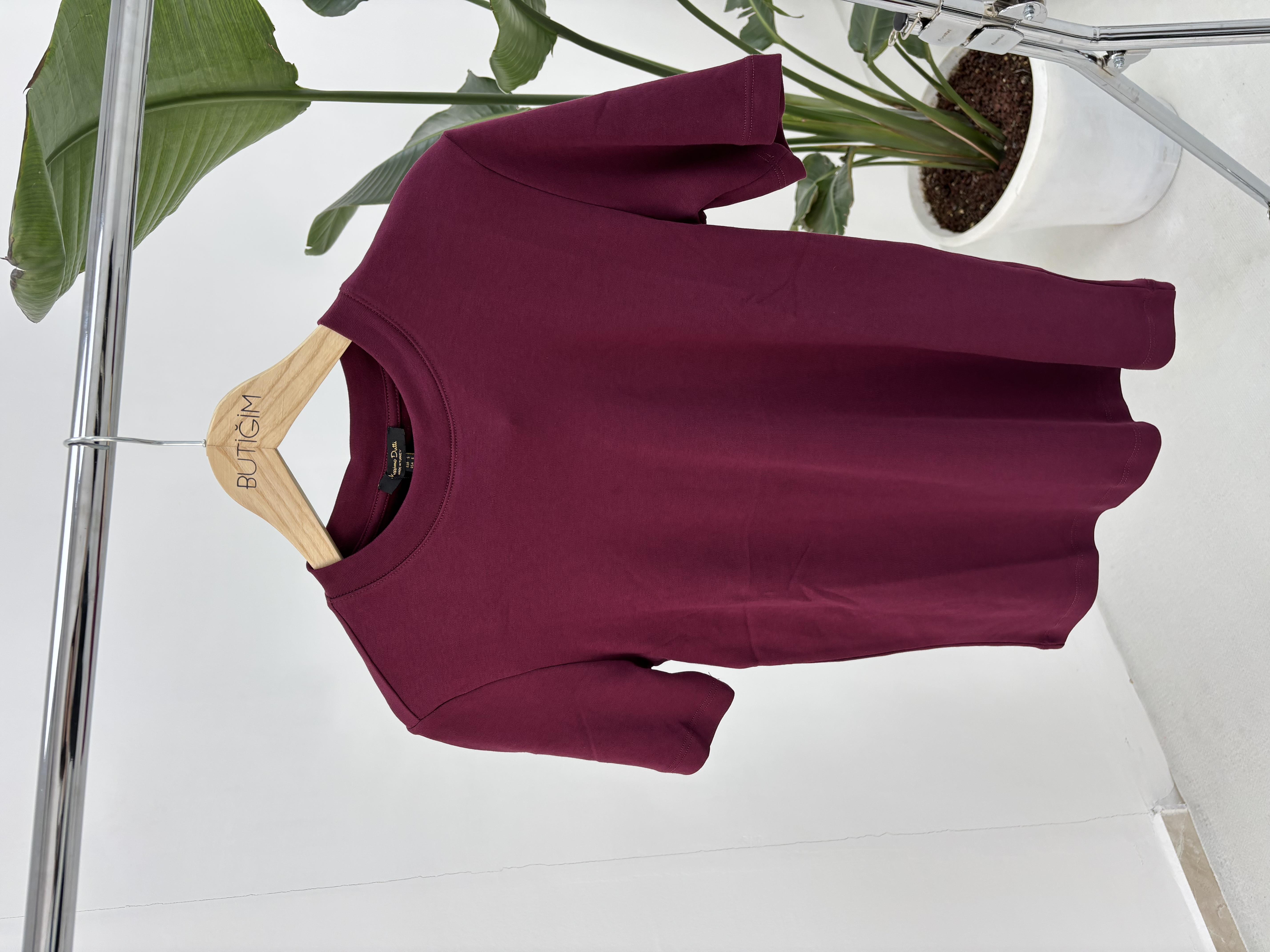 Bordo Kısa Kollu Biyeli T Shirt 