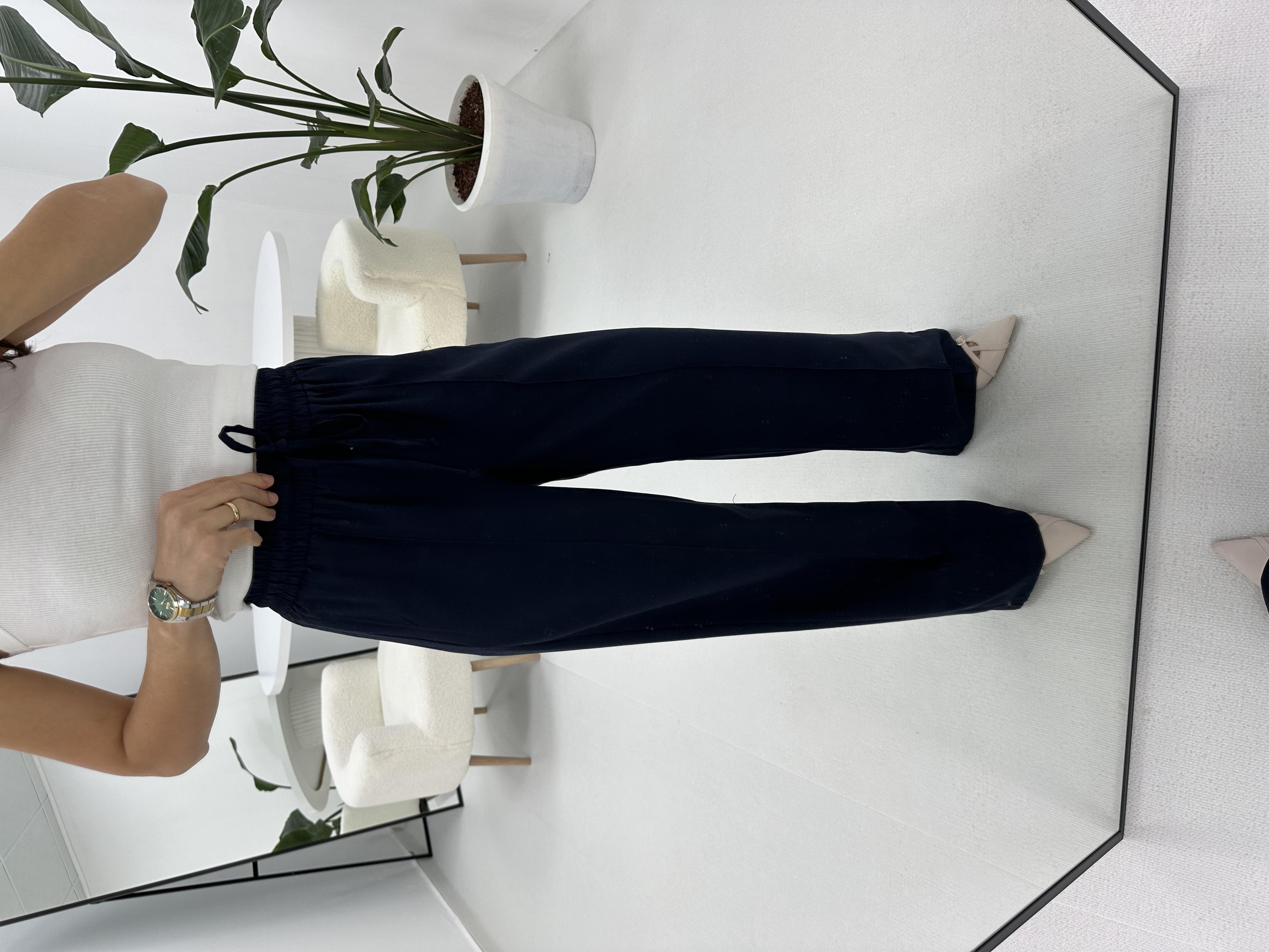 Dikiş detaylı Beli Lastikli Lacivert Pantolon 