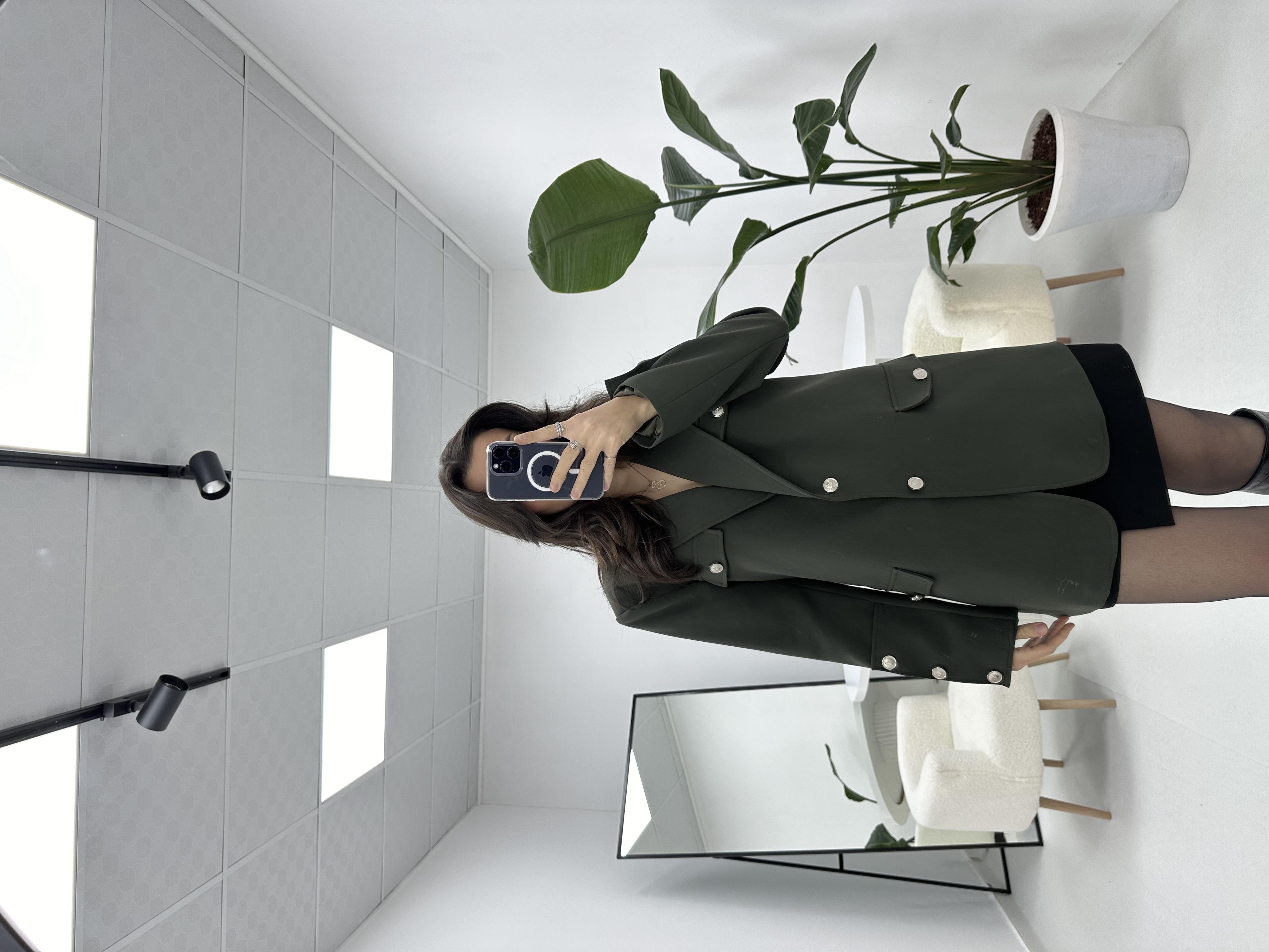 Düğme Detaylı Premium Haki Ceket 