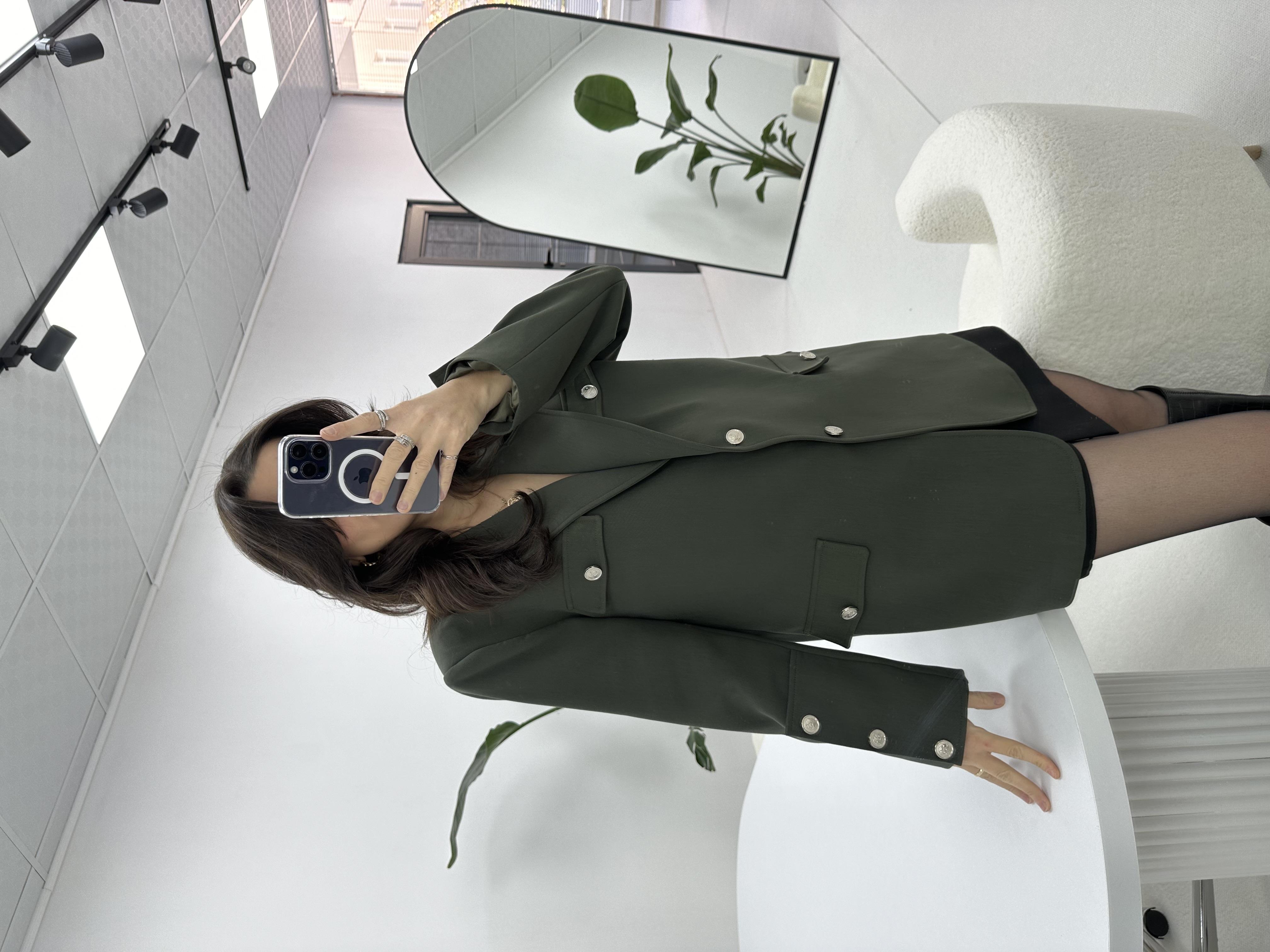 Düğme Detaylı Premium Haki Ceket 