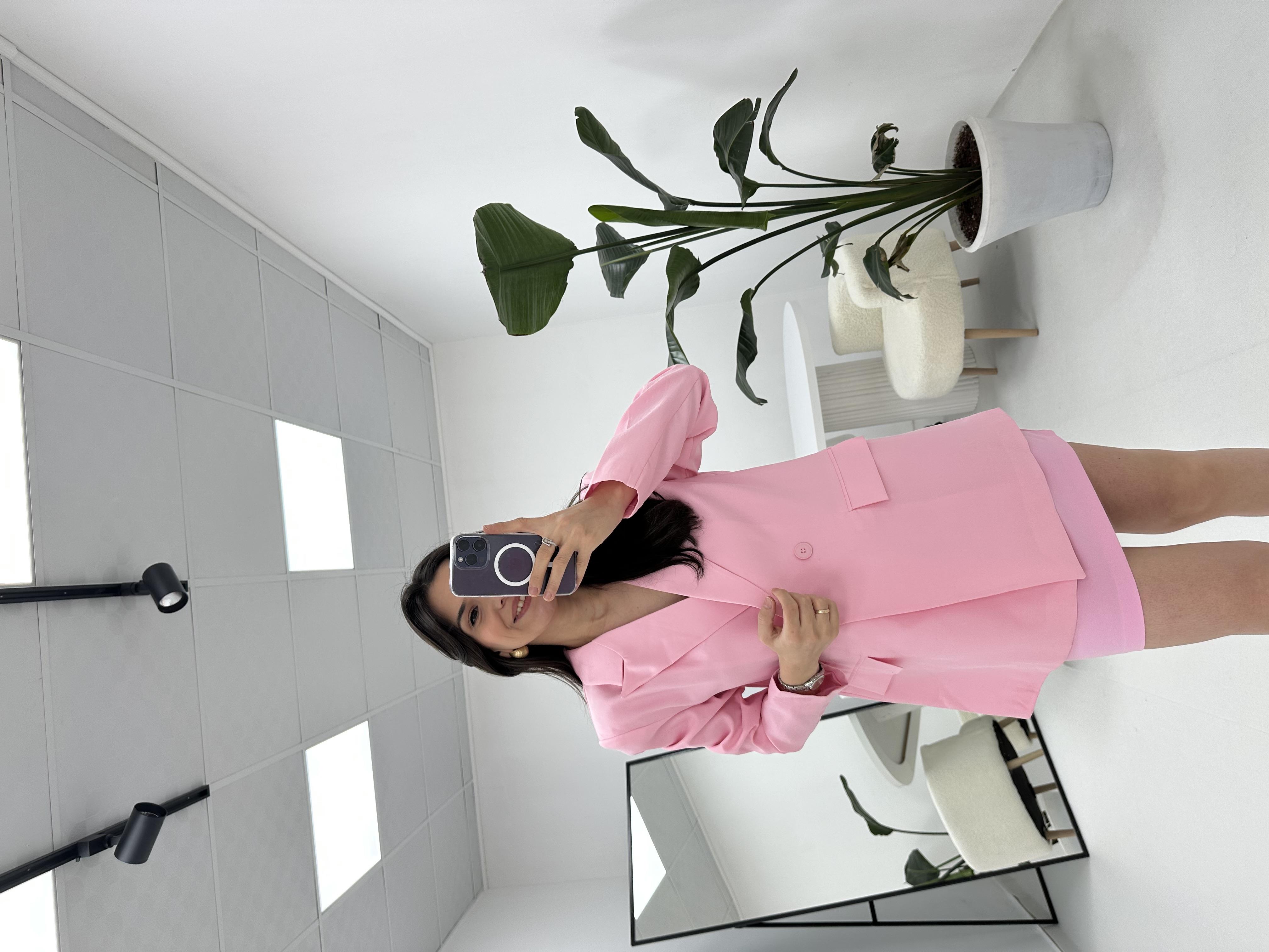 Düğmeli Blazer Pembe Ceket
