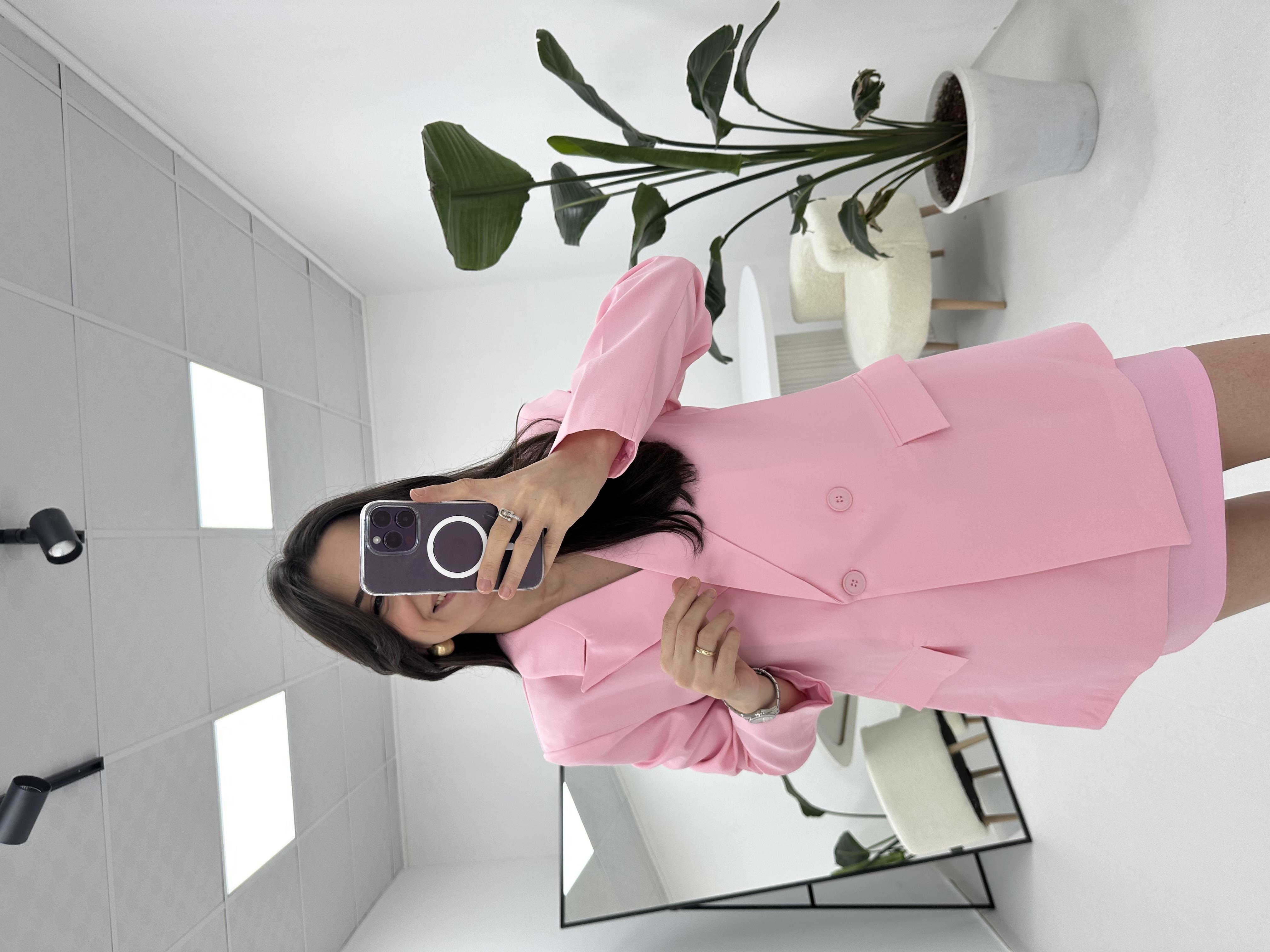 Düğmeli Blazer Pembe Ceket