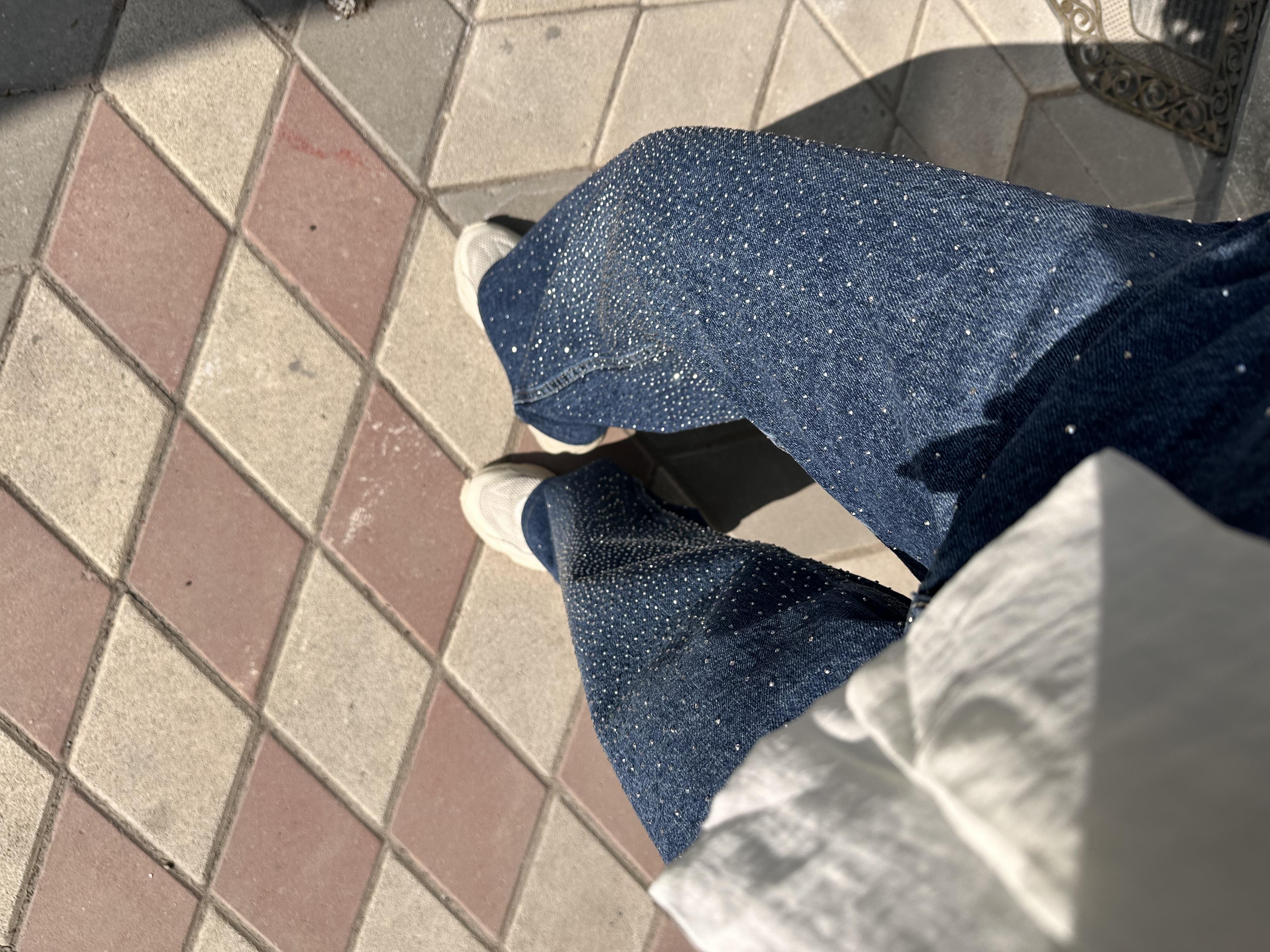 Full Taş Detaylı Mavi Palazzo  Pantolon 