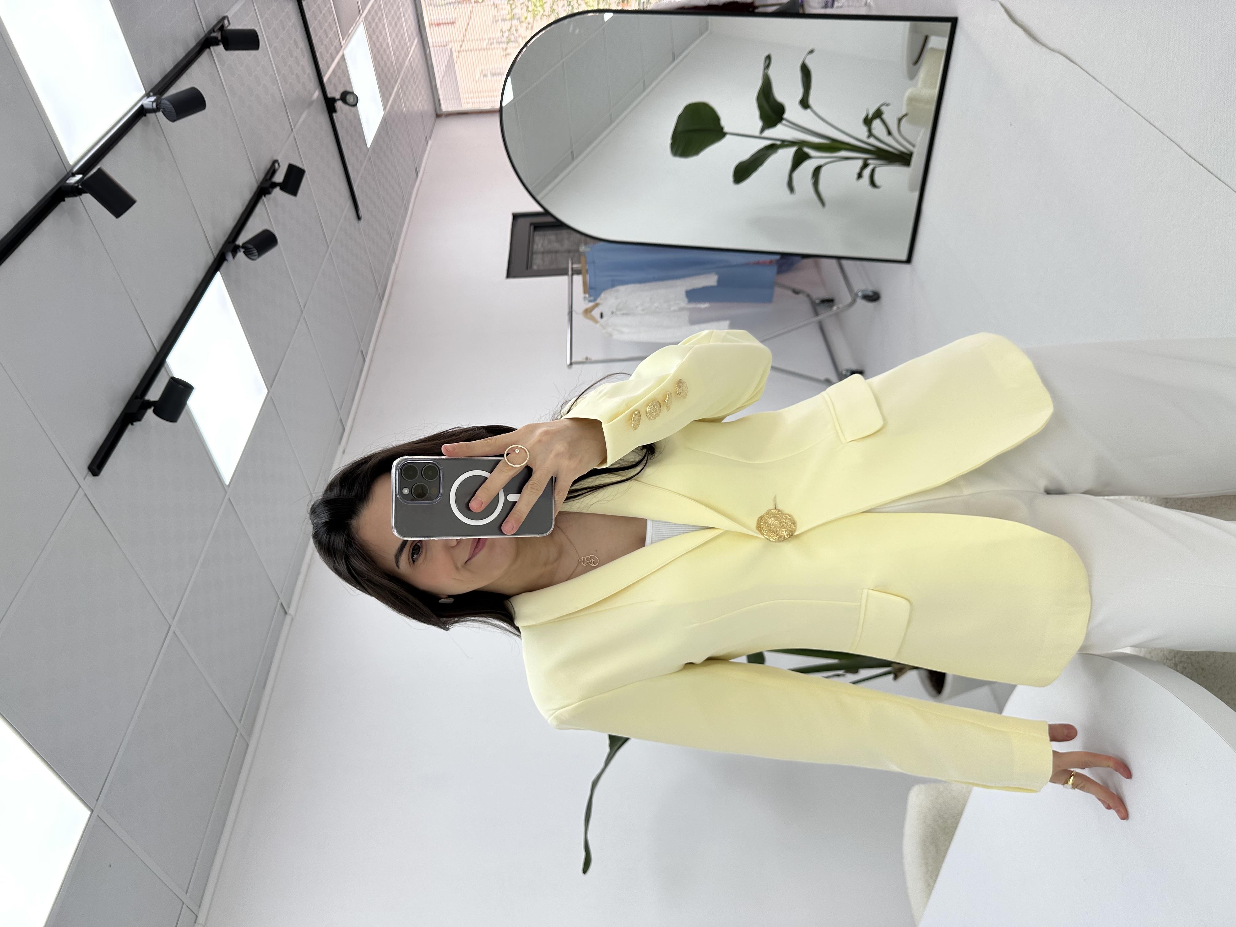 Gold Düğme Detaylı  Sarı Blazer Ceket 