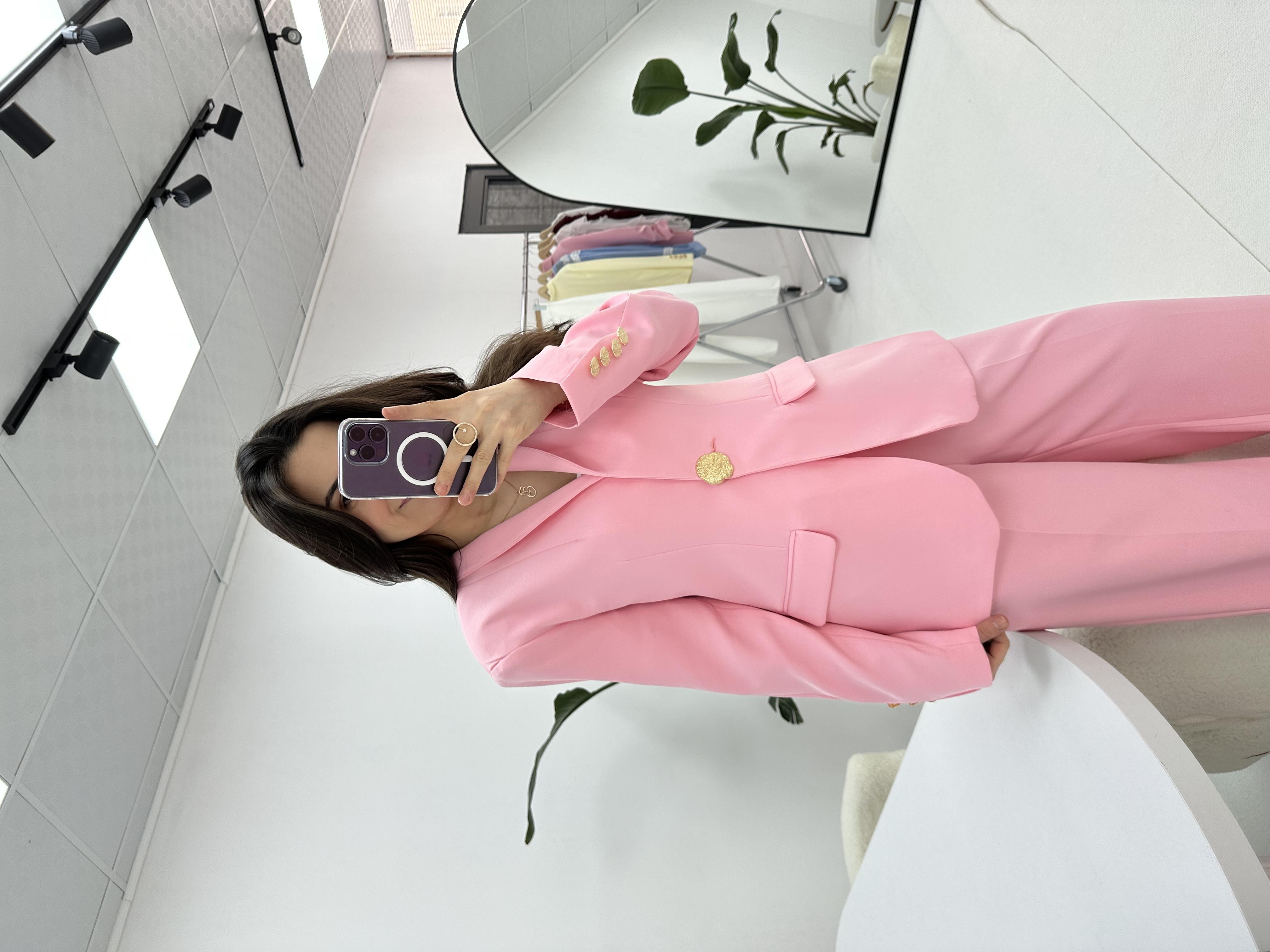 Gold Düğme Detaylı Pembe  Blazer Ceket 