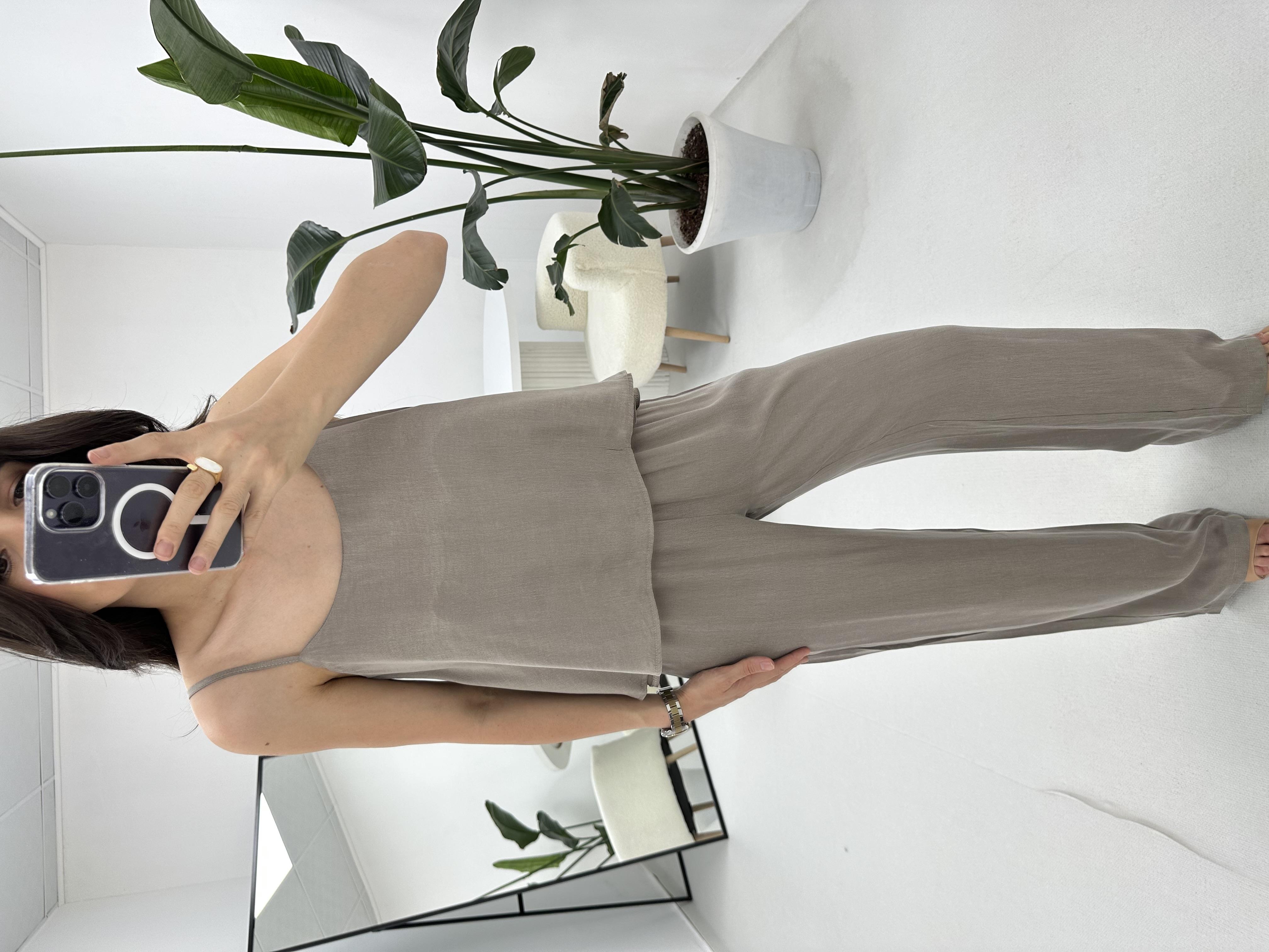 İnce Askılı Vizon  Bluz Pantolon Takım 