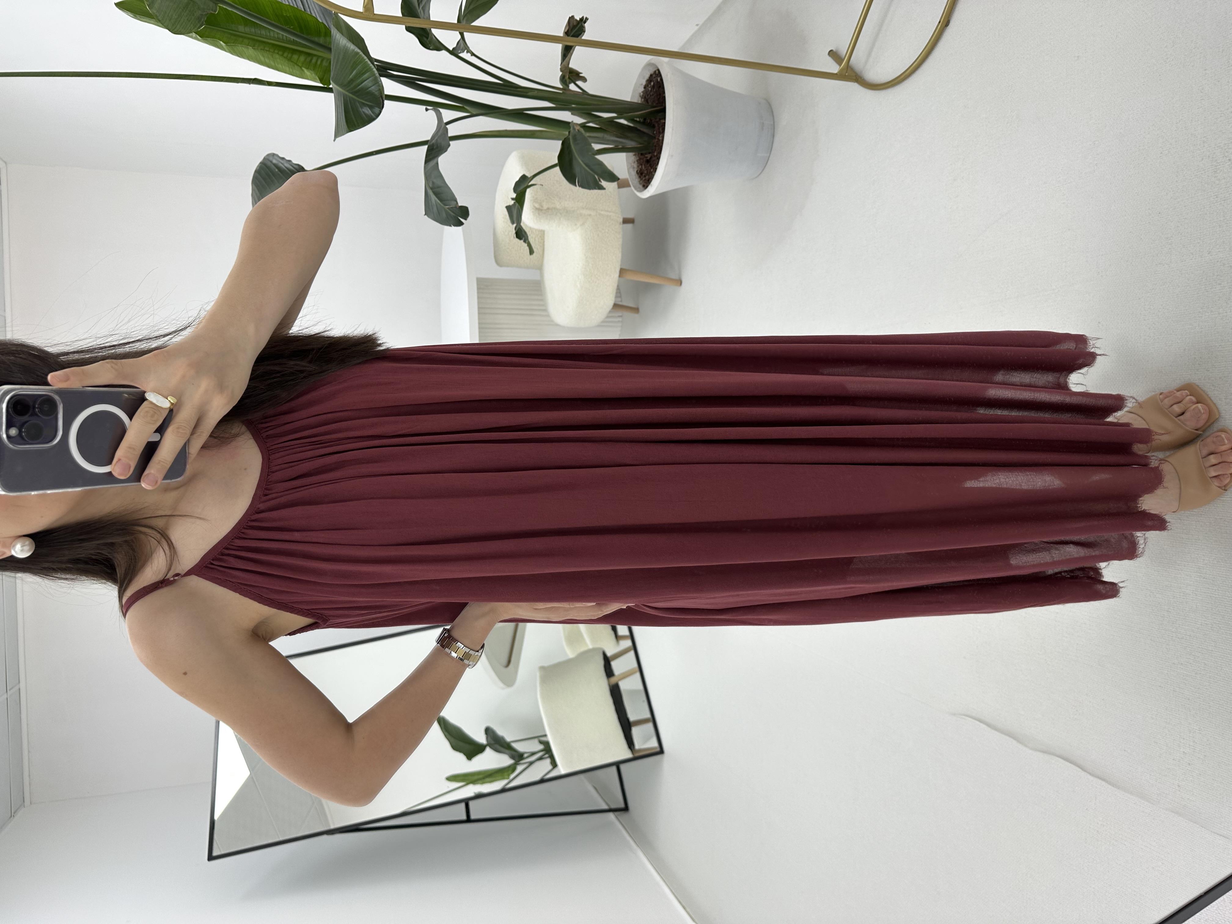 İp Askılı Bordo Elbise