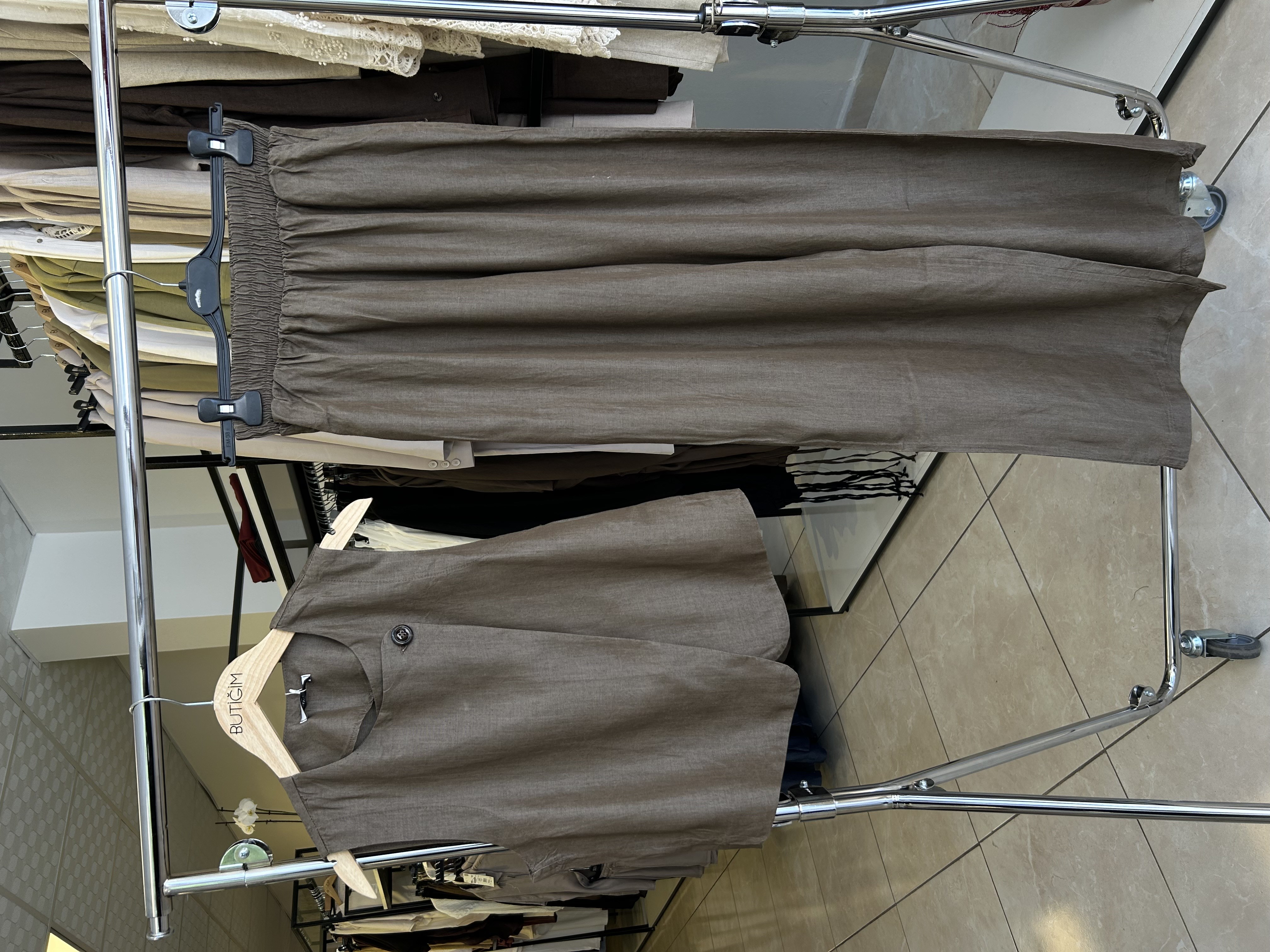 Kahverengi  Yelek Pantolon Denim Takım