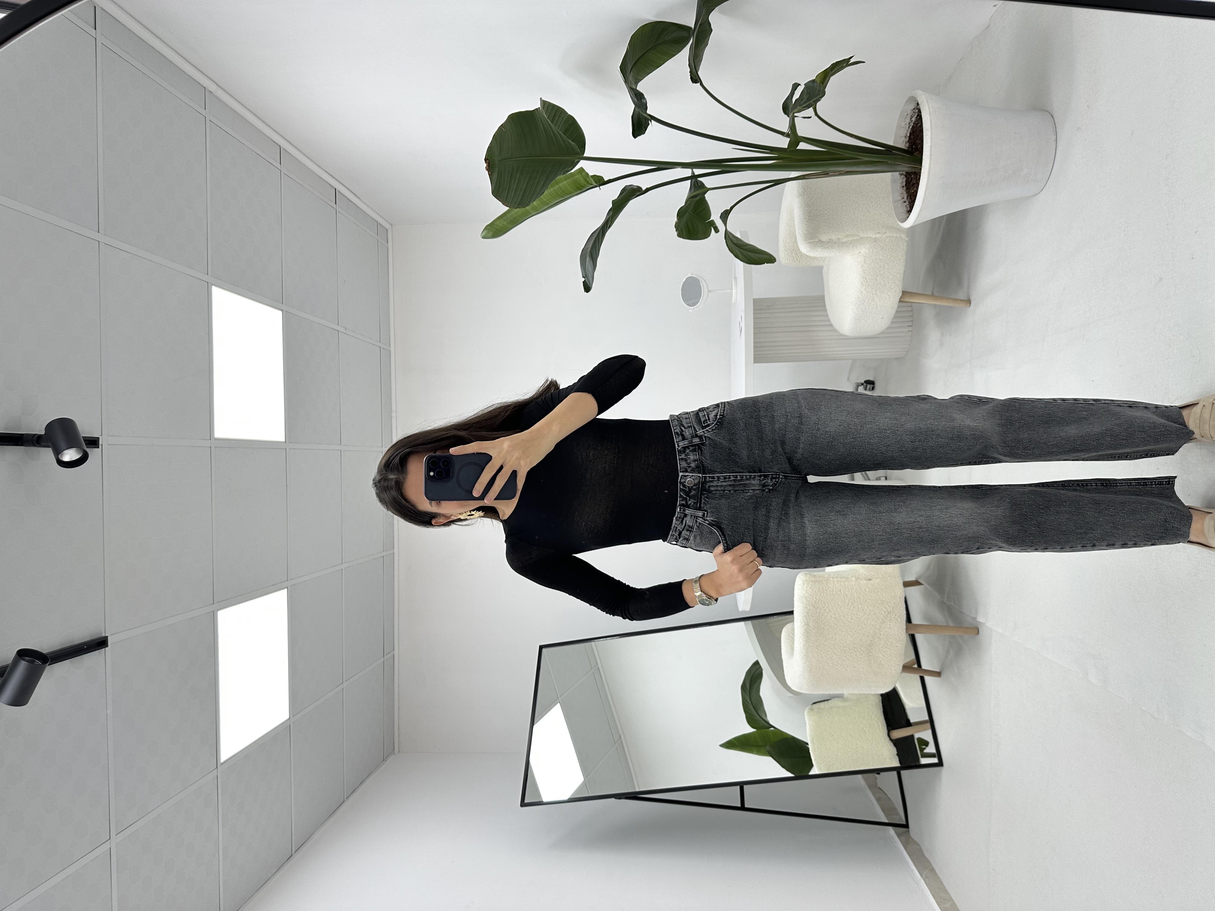 Kesik Paça Gri Straight Kot Pantolon(2004)