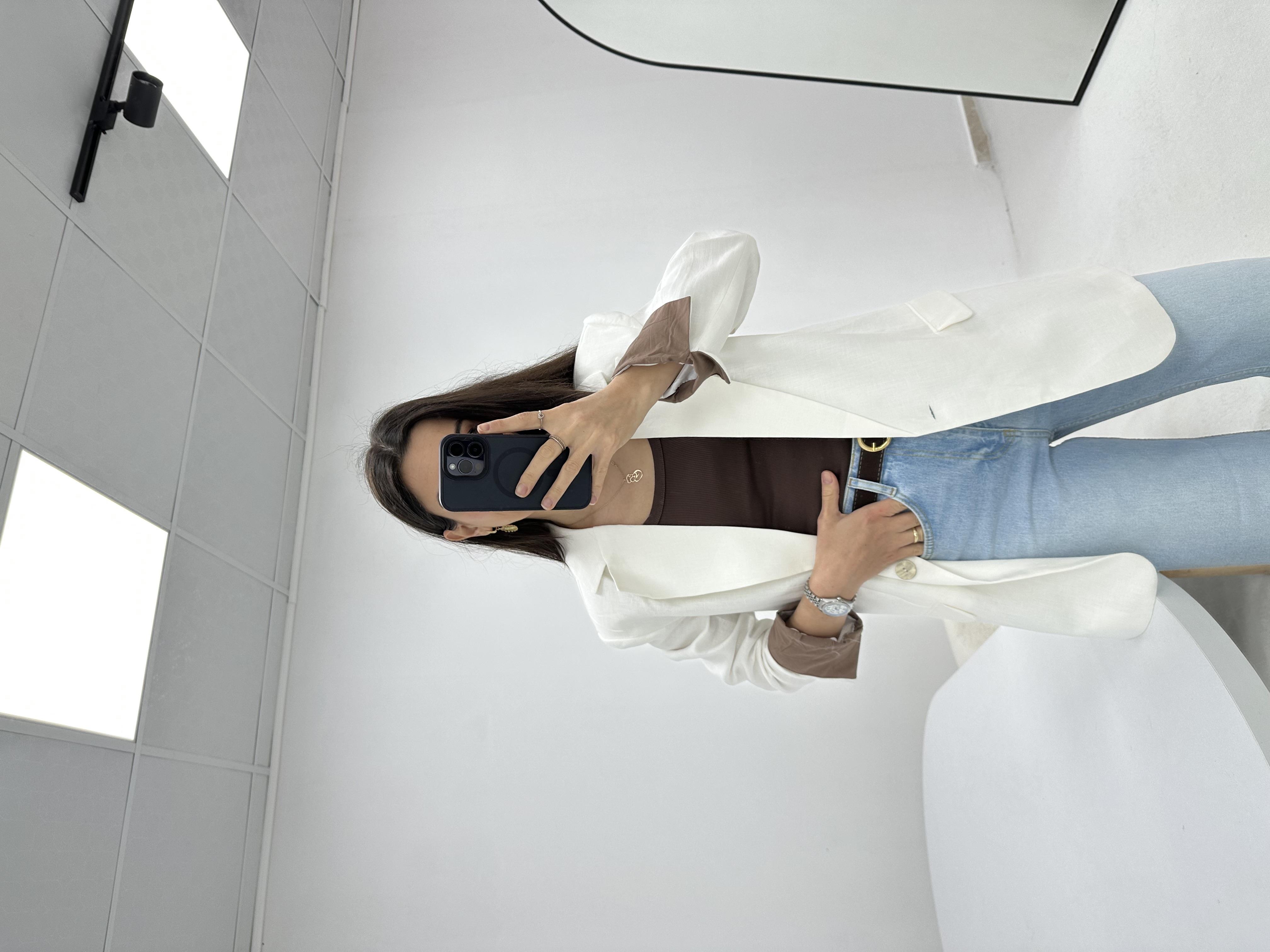 Keten Beyaz  Blazer Ceket 