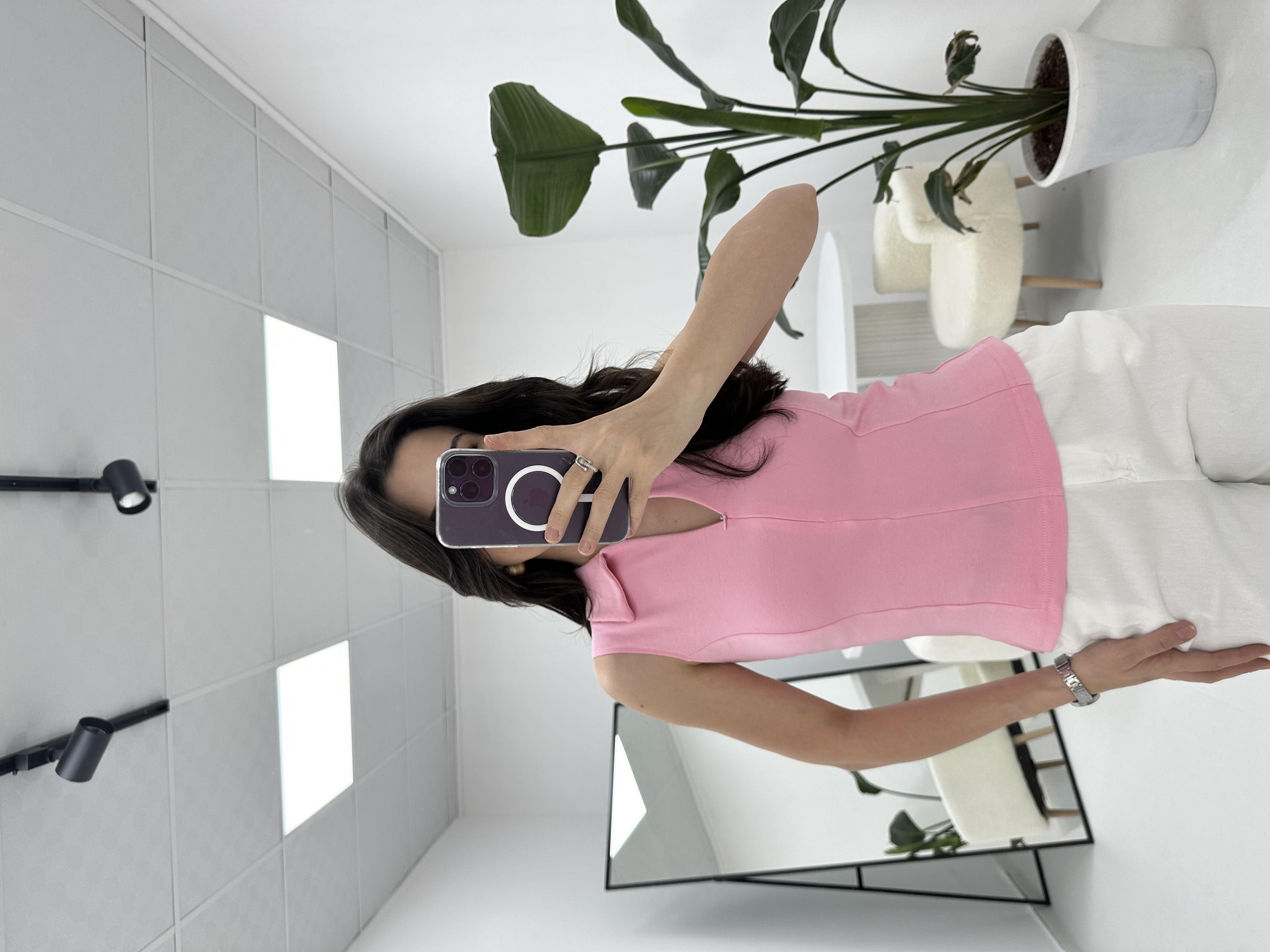 Kolsuz Fermuarlı Pembe Bluz