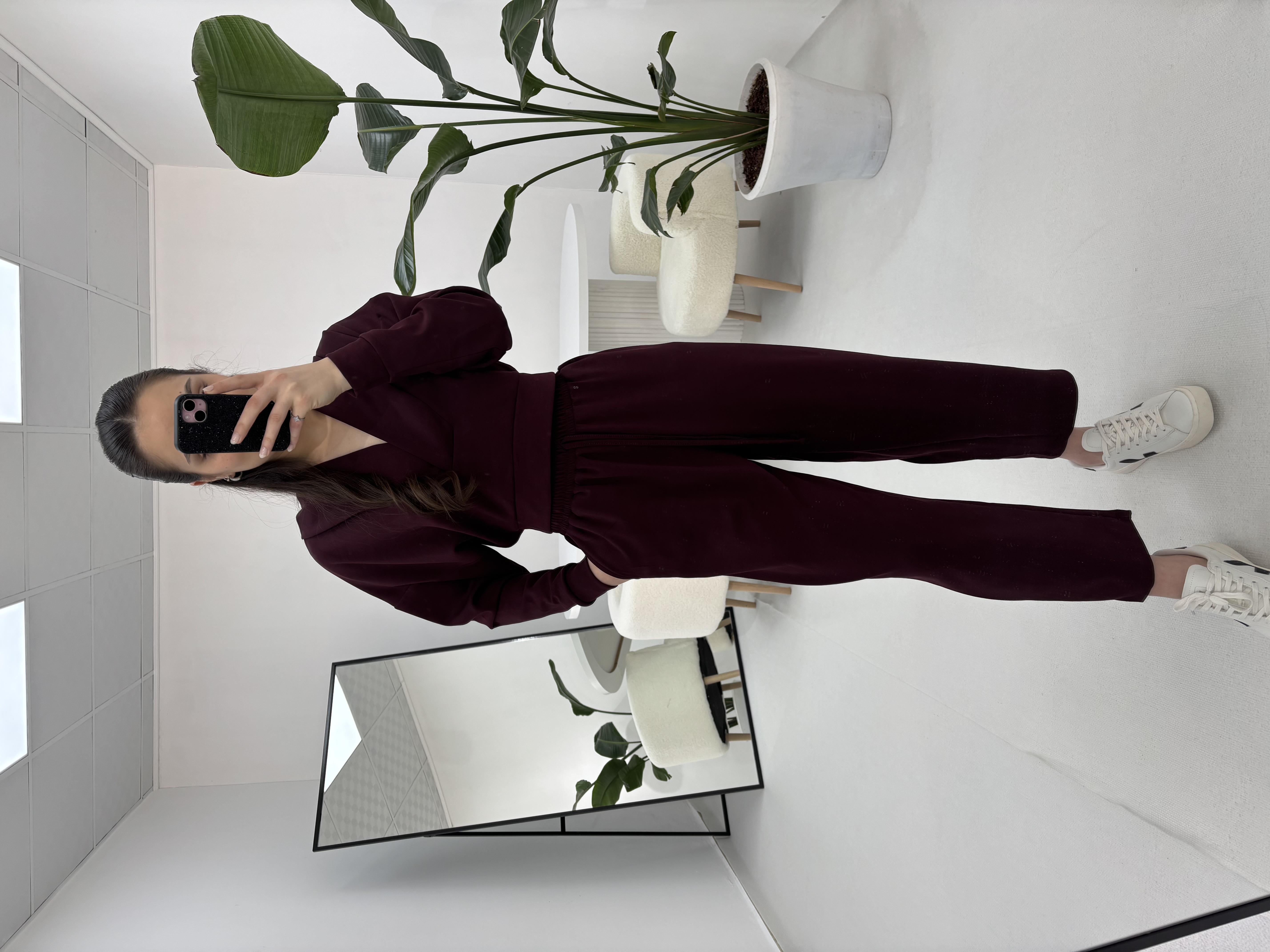 Kruvaze Yaka Modal Kumaş Bordo Takım