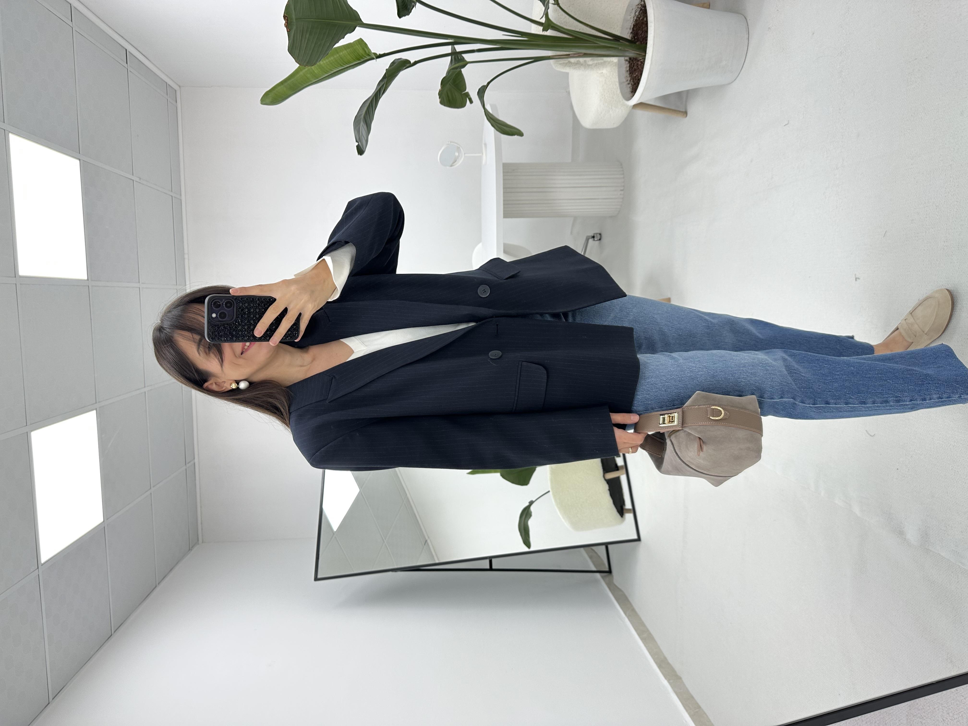 Lacivert Çizgili Blazer Ceket 