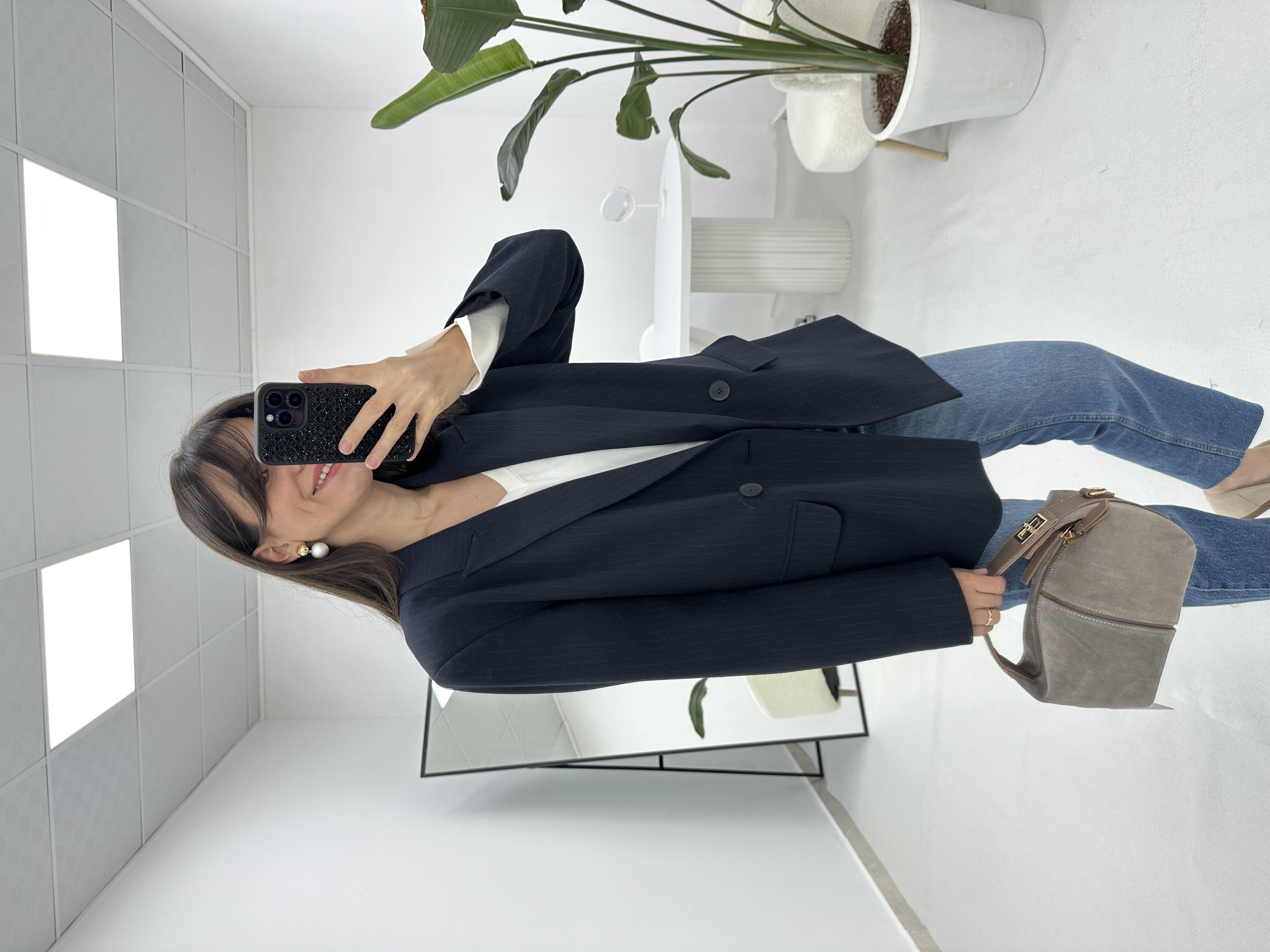 Lacivert Çizgili Blazer Ceket 