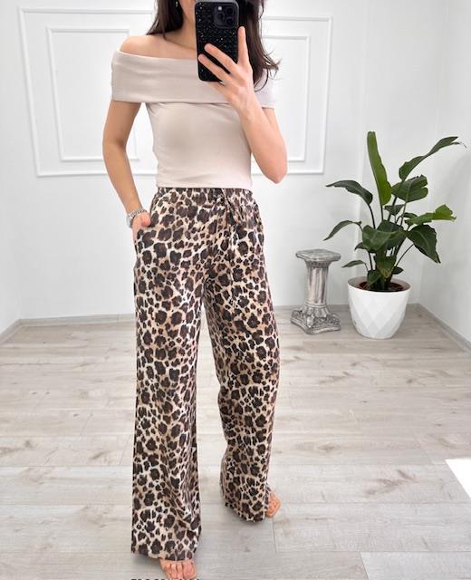 Leopar Desenli Dökümlü Pantolon