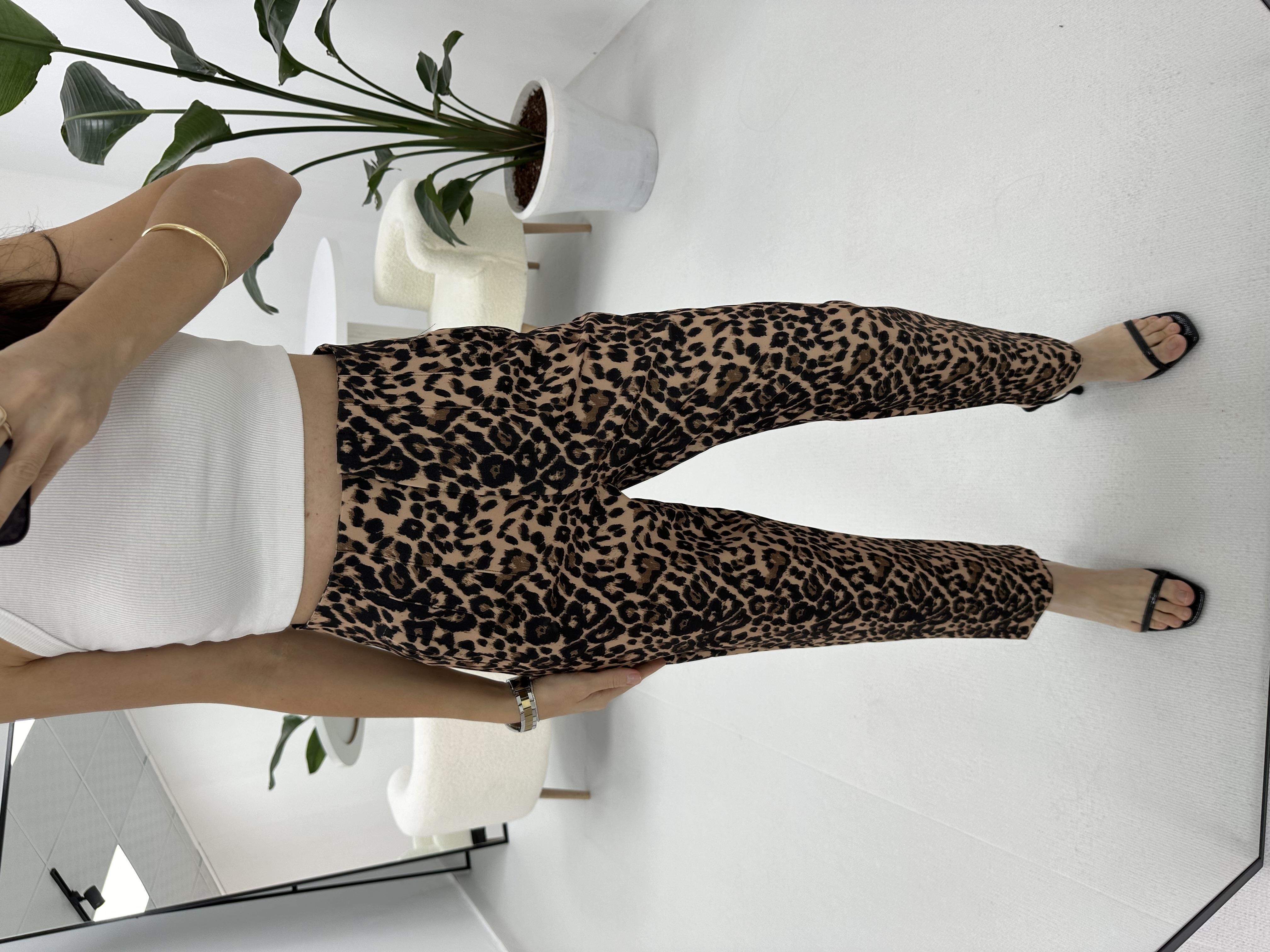 Leopar Desenli Flato Pantolon 