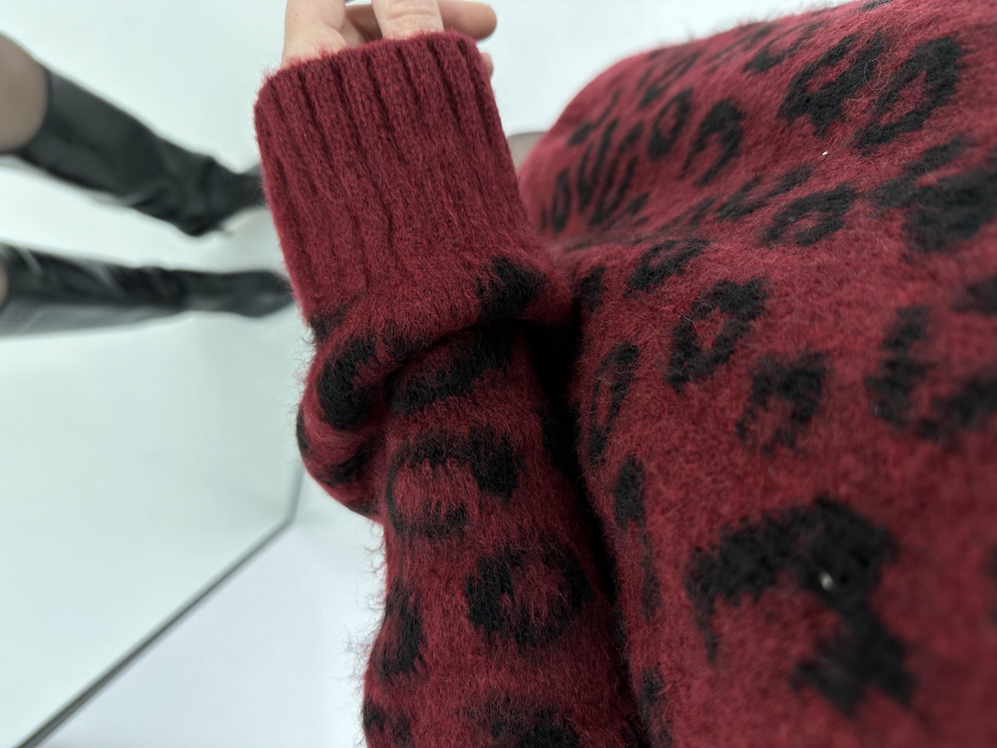 Leopar Desenli Şardonlu Bordo  Kazak