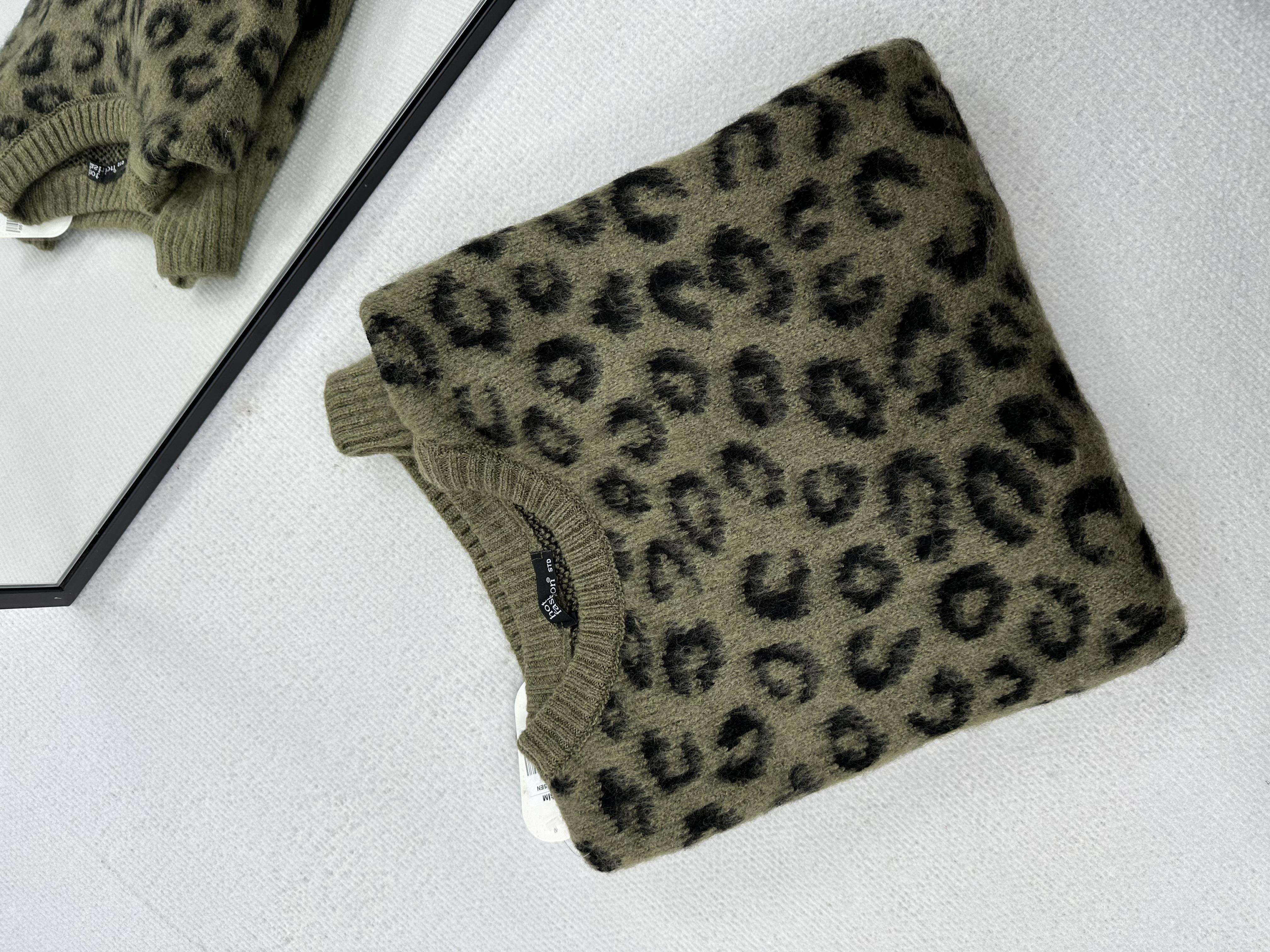 Leopar Desenli Şardonlu Haki  Kazak